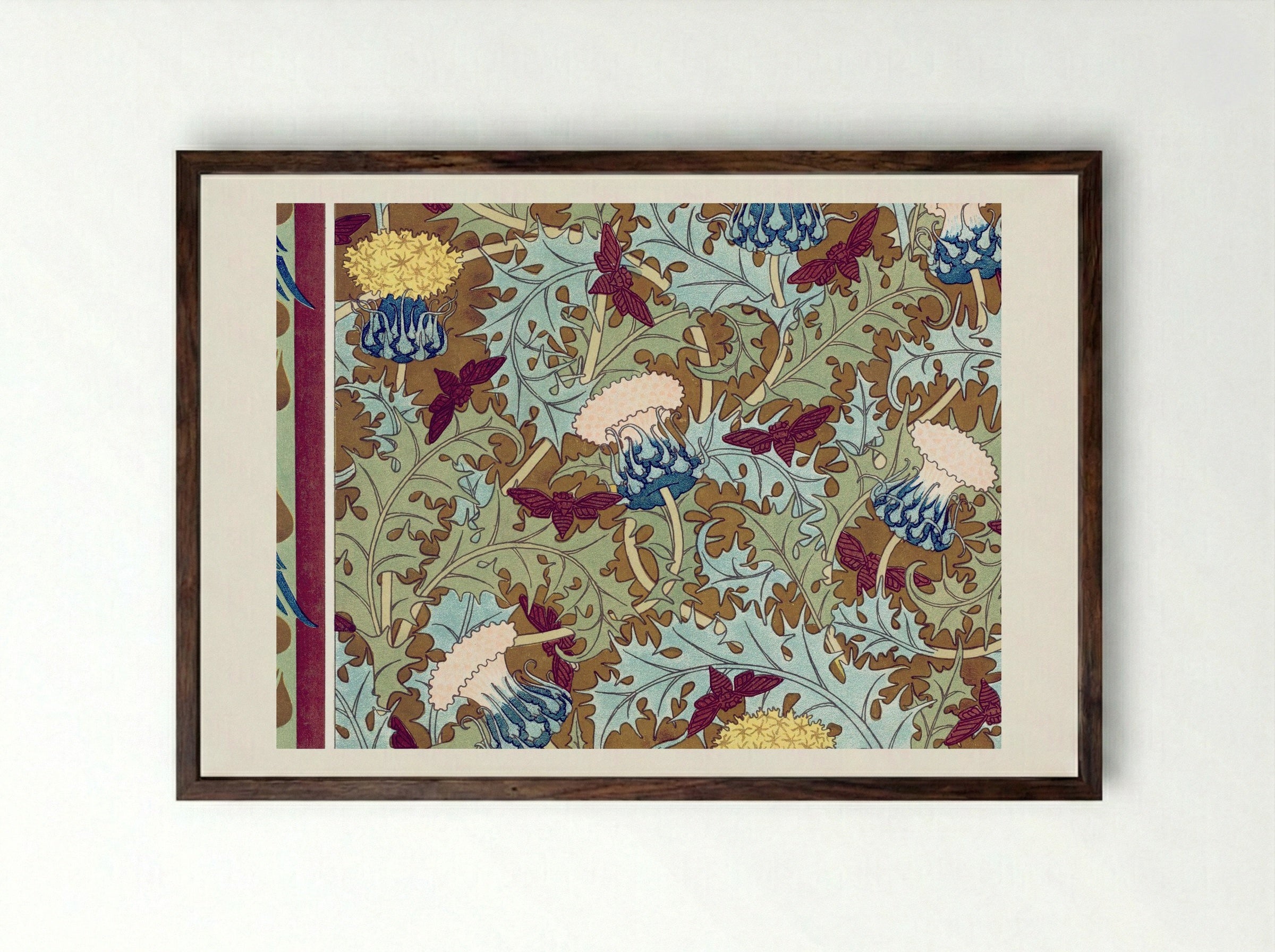 Corbeaux, Cigales et Chardons (Textile Design) - Maurice Pillard Verneuil - Framed Print Dark Wood