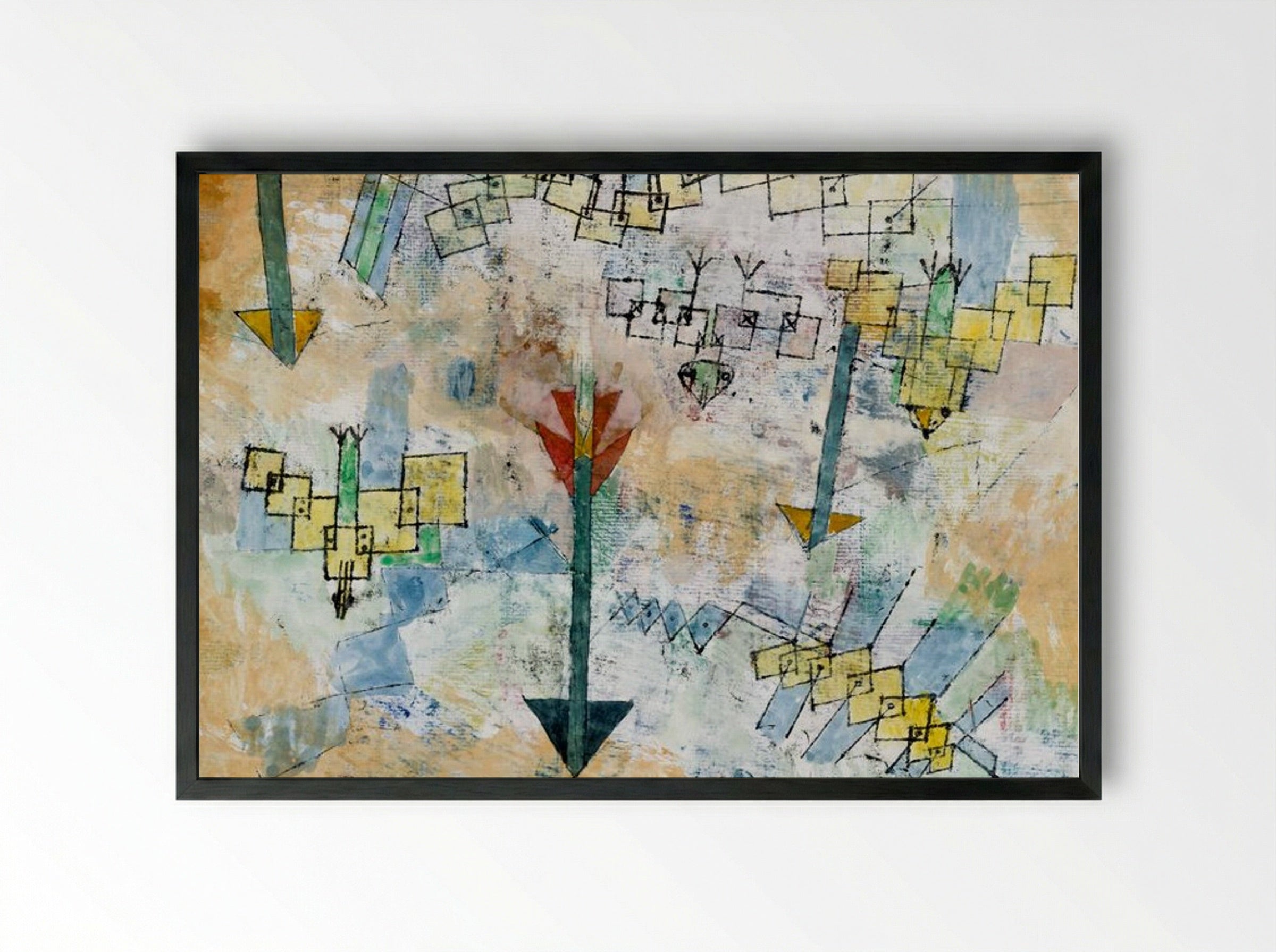 Birds Swooping Down and Arrows - Paul Klee - Framed Print Black