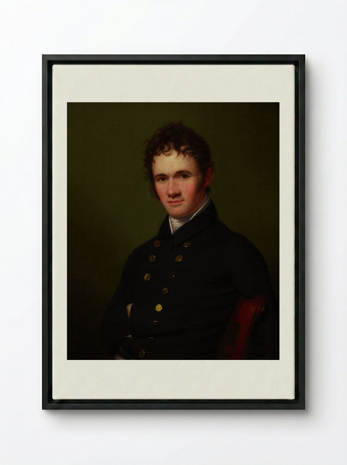 Portrait of a Man, Waist-Length, Seated - Fine Art Print - Framed Canvas Black
