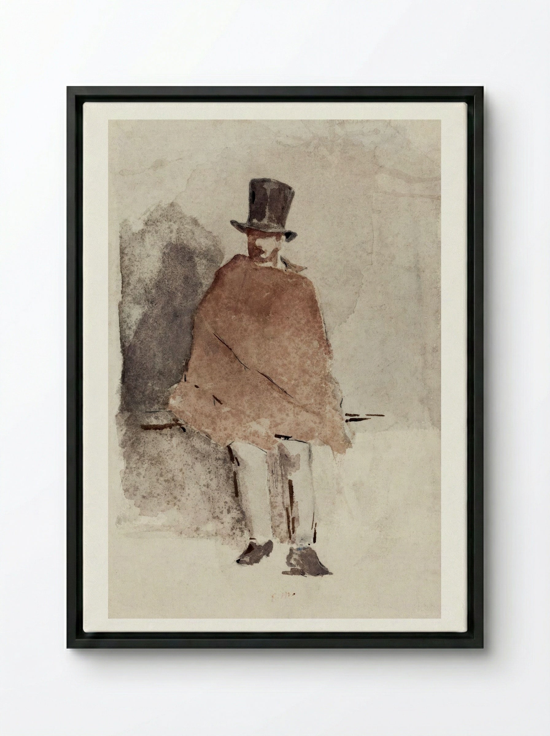 The Man in the Tall Hat - Édouard Manet - Framed Canvas Black