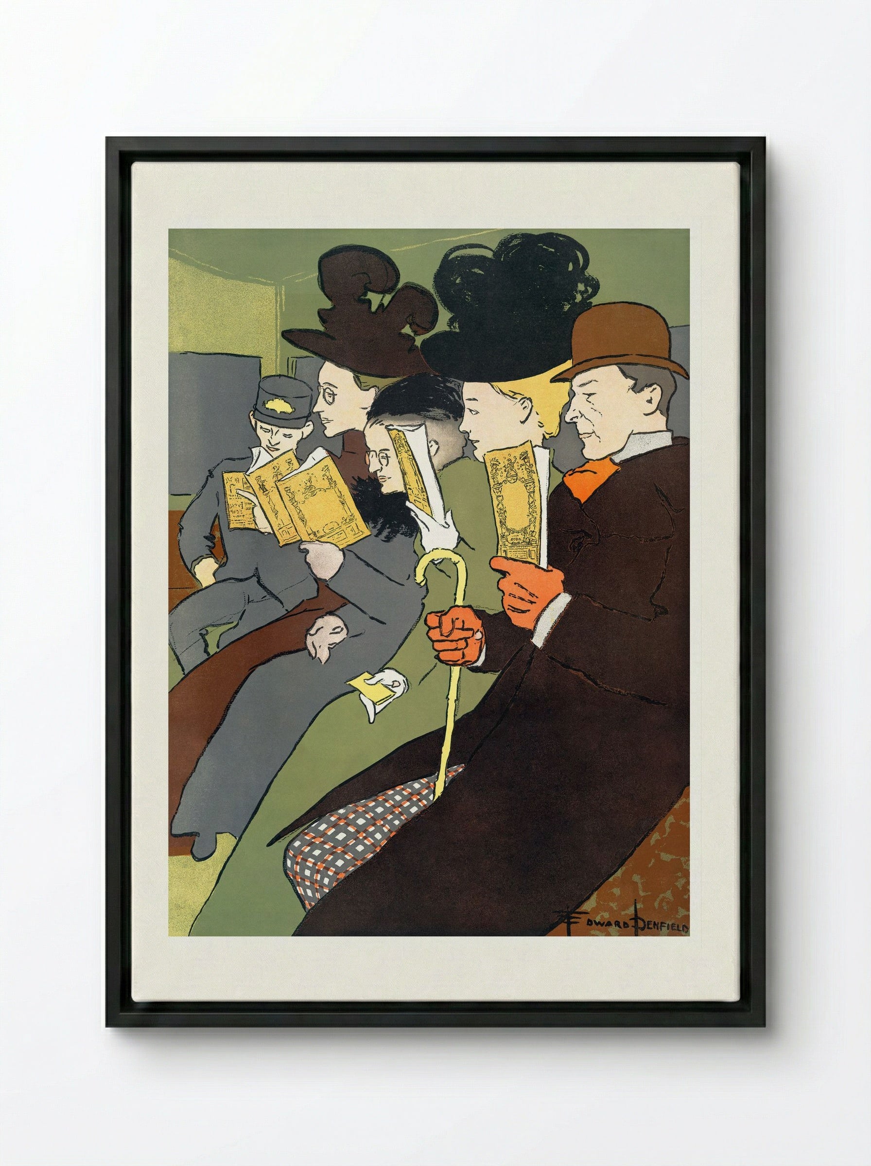 People Reading Books - Edward Penfield - Framed Canvas Black