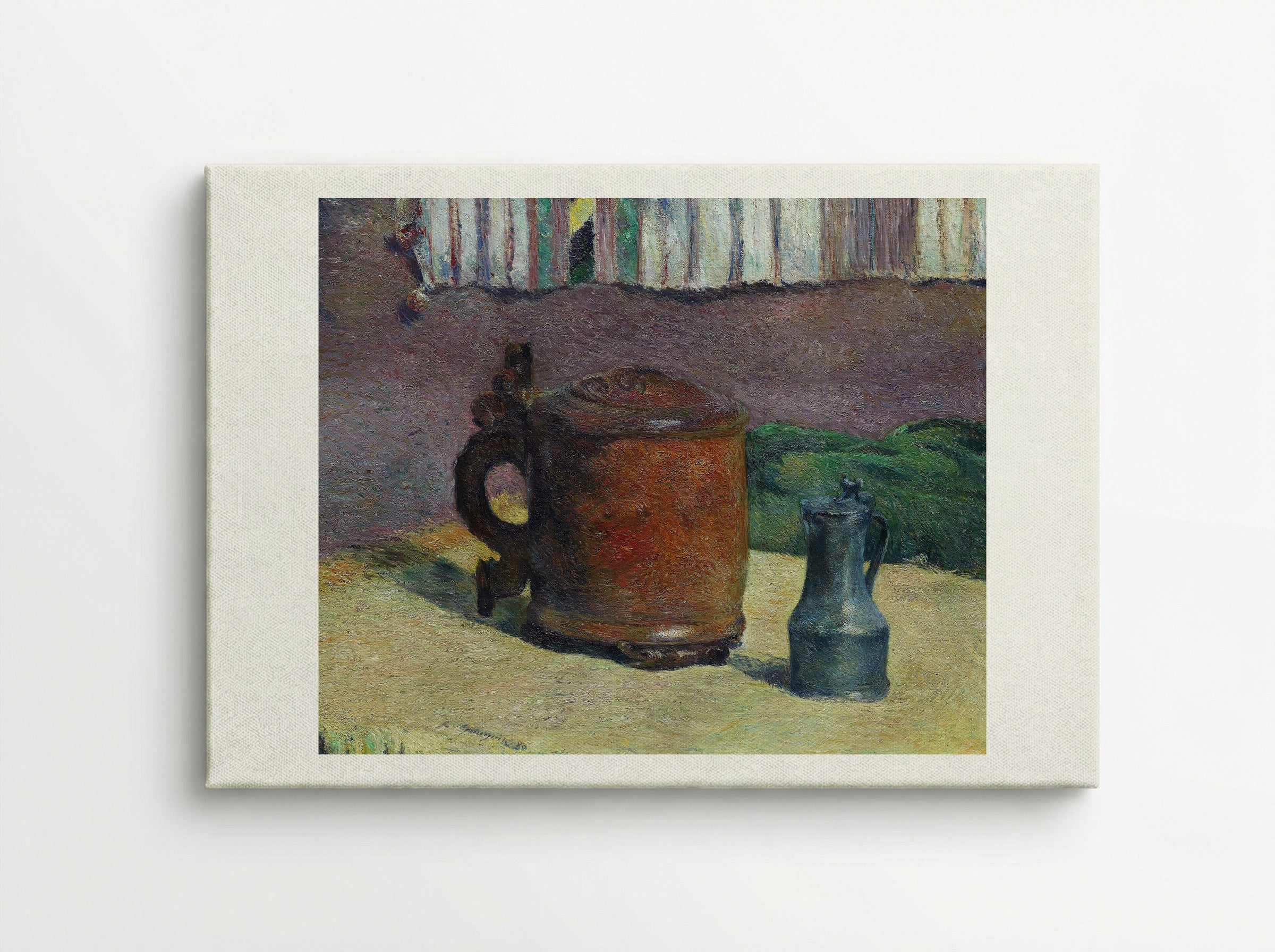 Still Life with Wood Tankard and Metal Pitcher - Paul Gauguin - Canvas