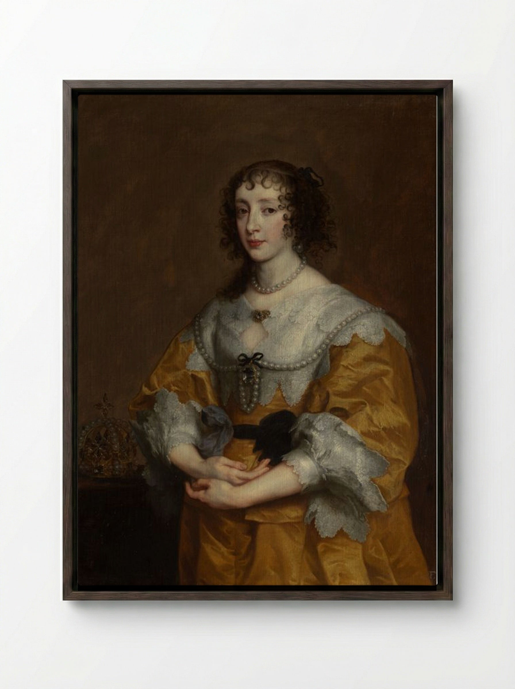 Queen Henrietta Maria - Anthony van Dyck - Framed Canvas Dark Wood