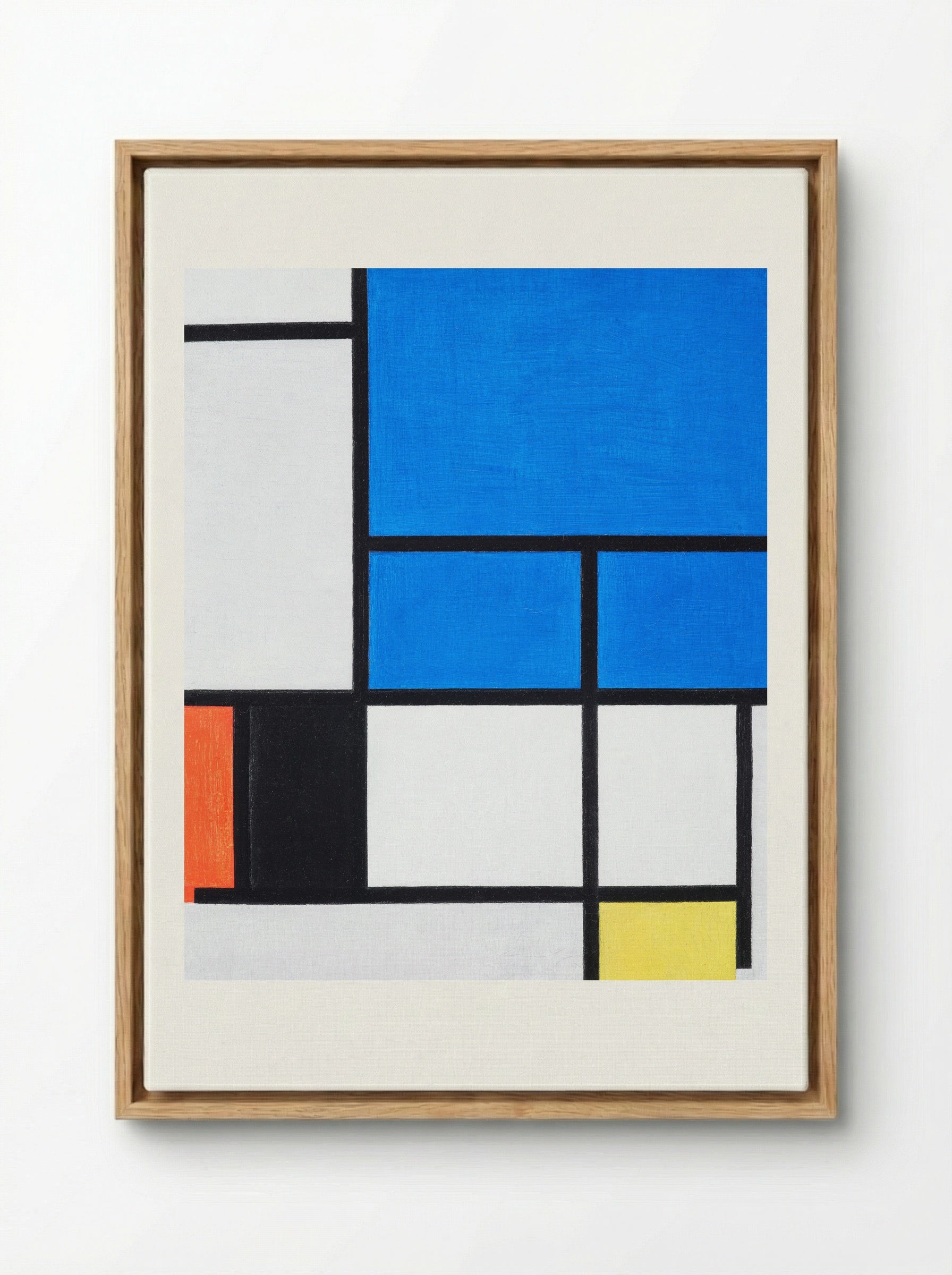 Composition with Large Blue Plane, Red, Black, Yellow, and Gray - Piet Mondrian - Framed Canvas Wood