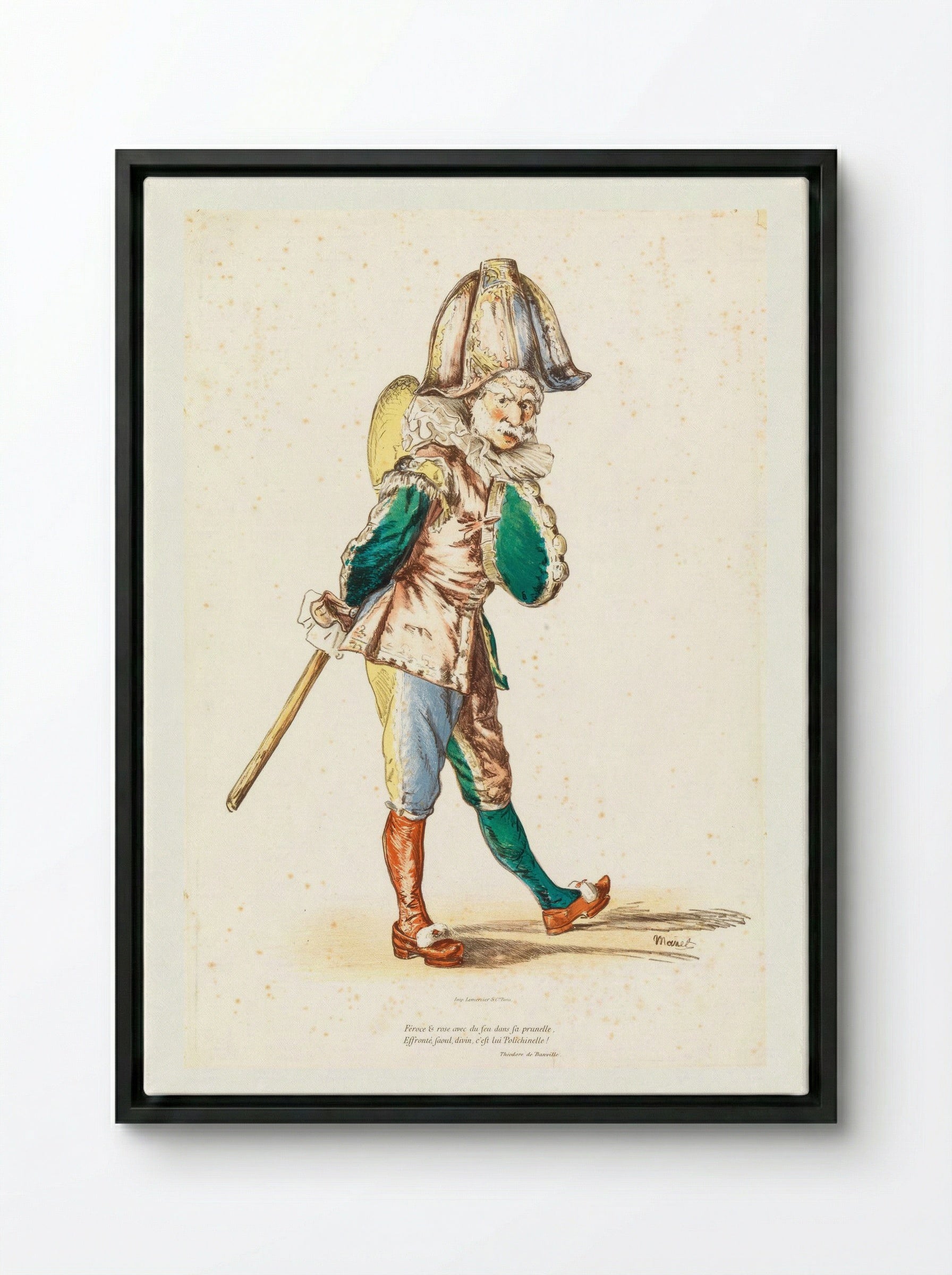 Polichinelle - Édouard Manet - Framed Canvas Black