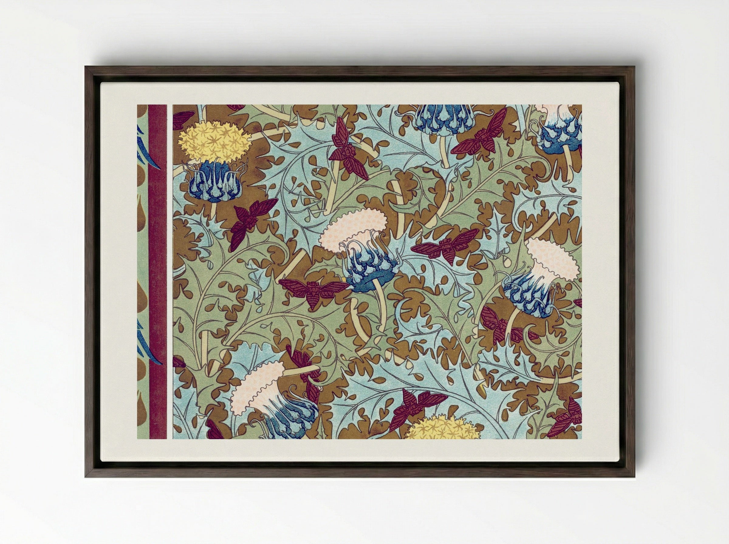 Corbeaux, Cigales et Chardons (Textile Design) - Maurice Pillard Verneuil - Framed Canvas Dark Wood