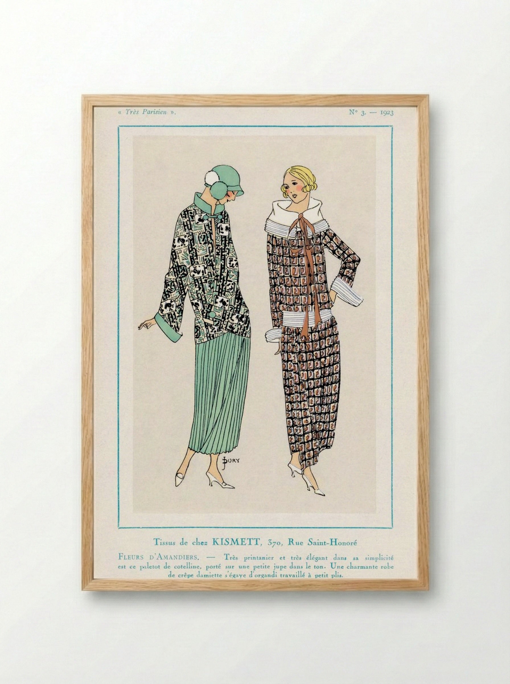 Fashion Illustration for Tissus de Chez Kismett (Très Parisien) - Fine Art Print - Framed Print Wood