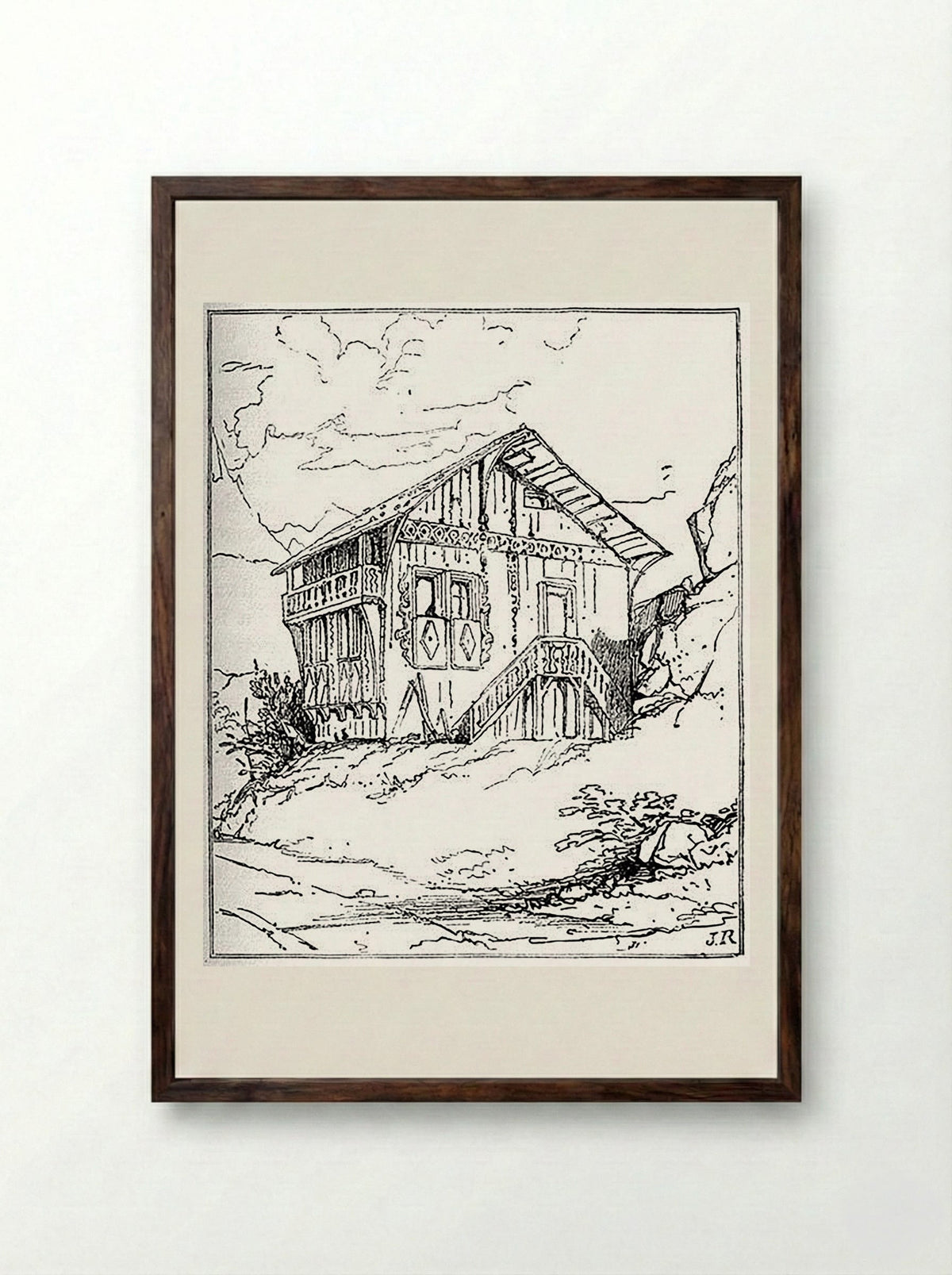 Cottage near Altdorf - Fine Art Print - Framed Print Dark Wood