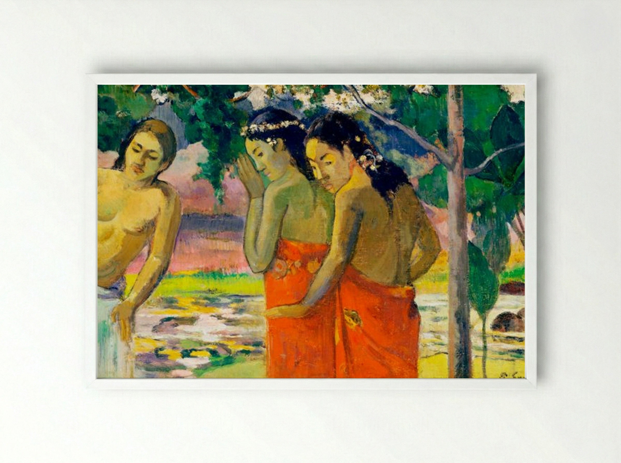Three Tahitian Women - Paul Gauguin - Framed Print White
