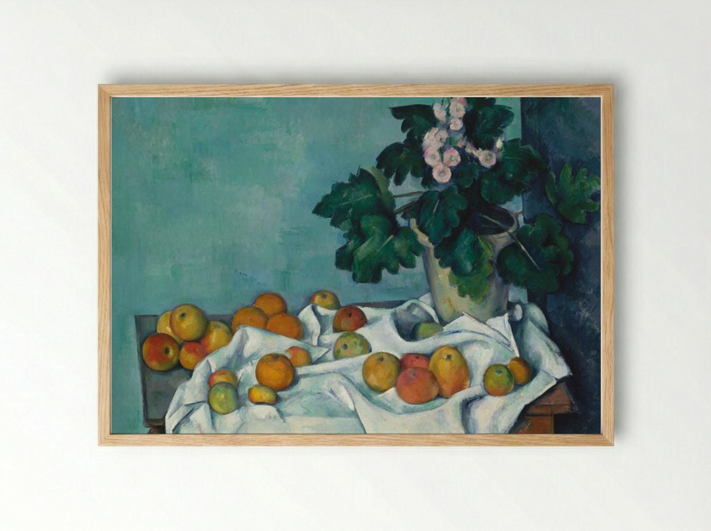 Still Life with Apples and a Pot of Primroses - Paul Cézanne - Framed Print Wood