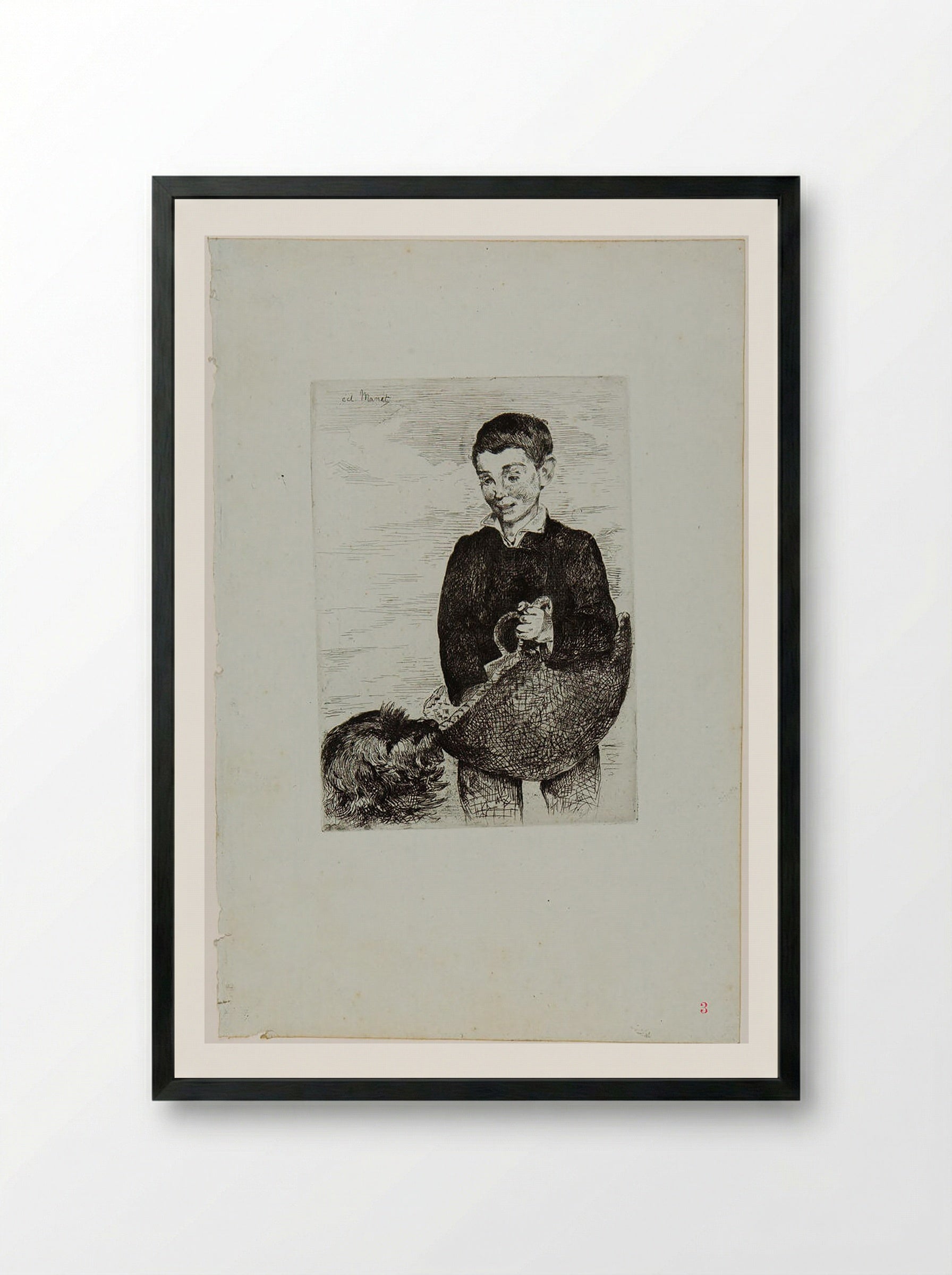 The Urchin (Boy with Dog) - Édouard Manet - Framed Print Black