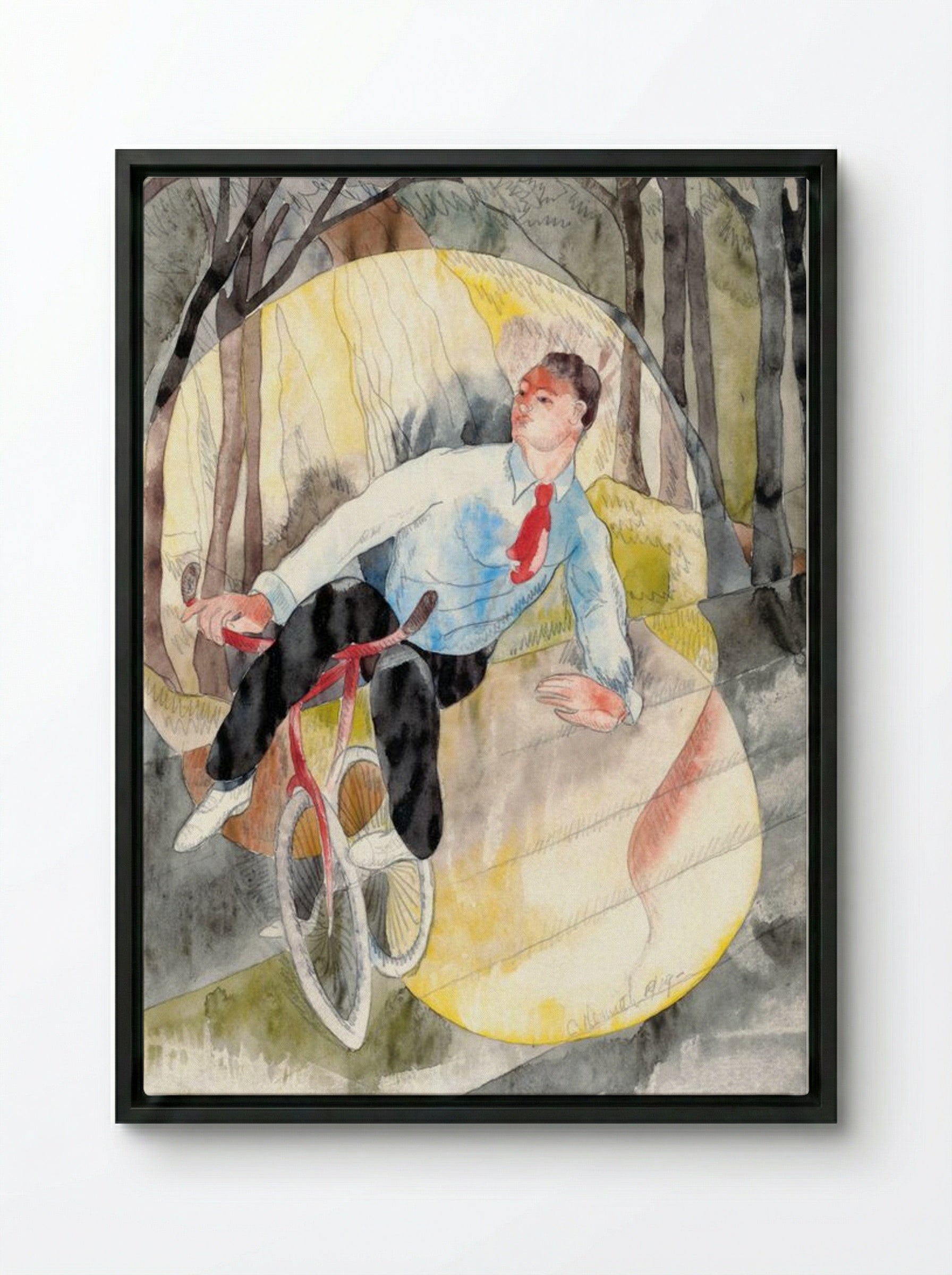 In Vaudeville: The Bicycle Rider - Charles Demuth - Framed Canvas Black