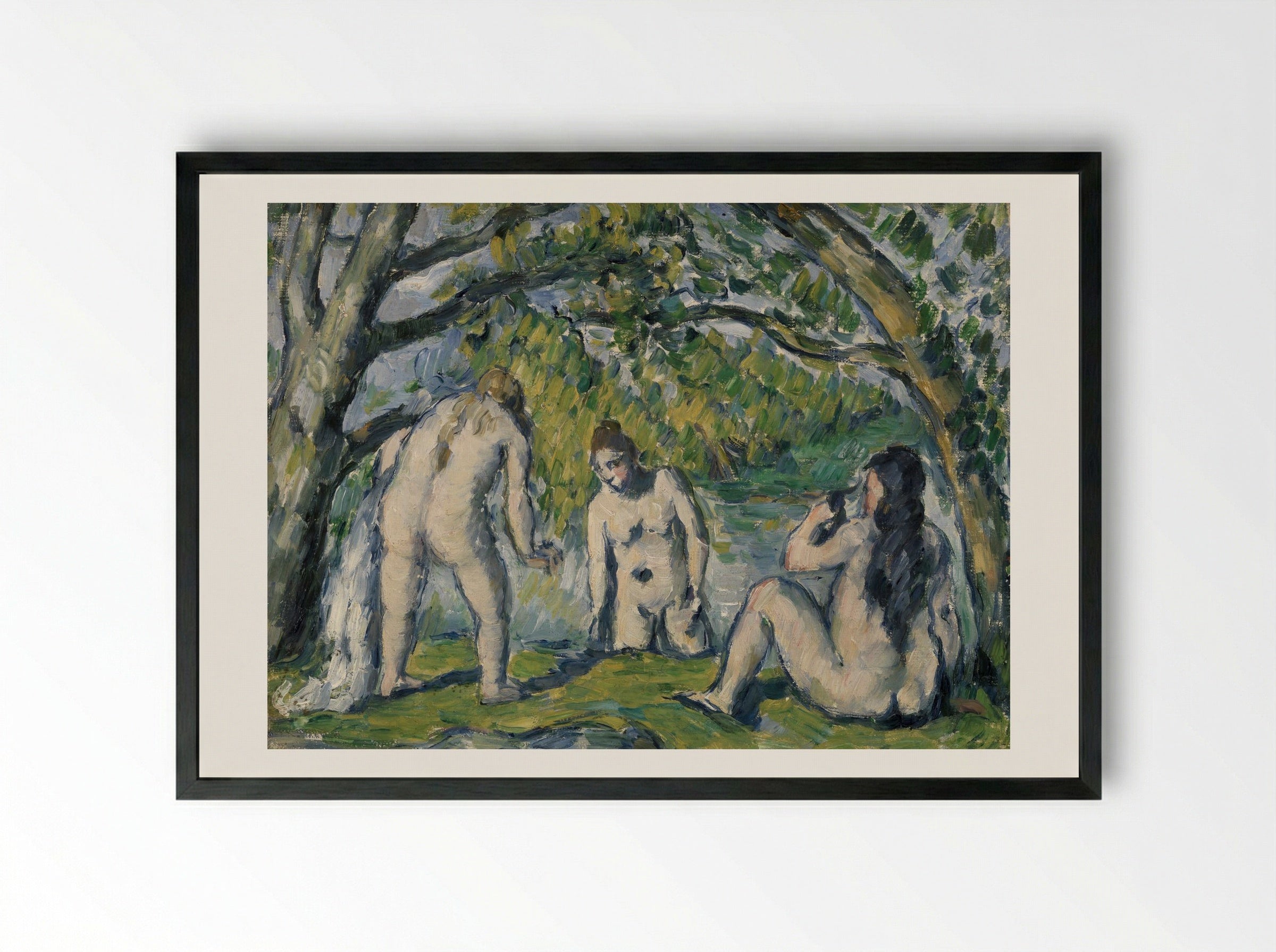 Three Bathers (Trois baigneuses) - Paul Cézanne - Framed Print Black