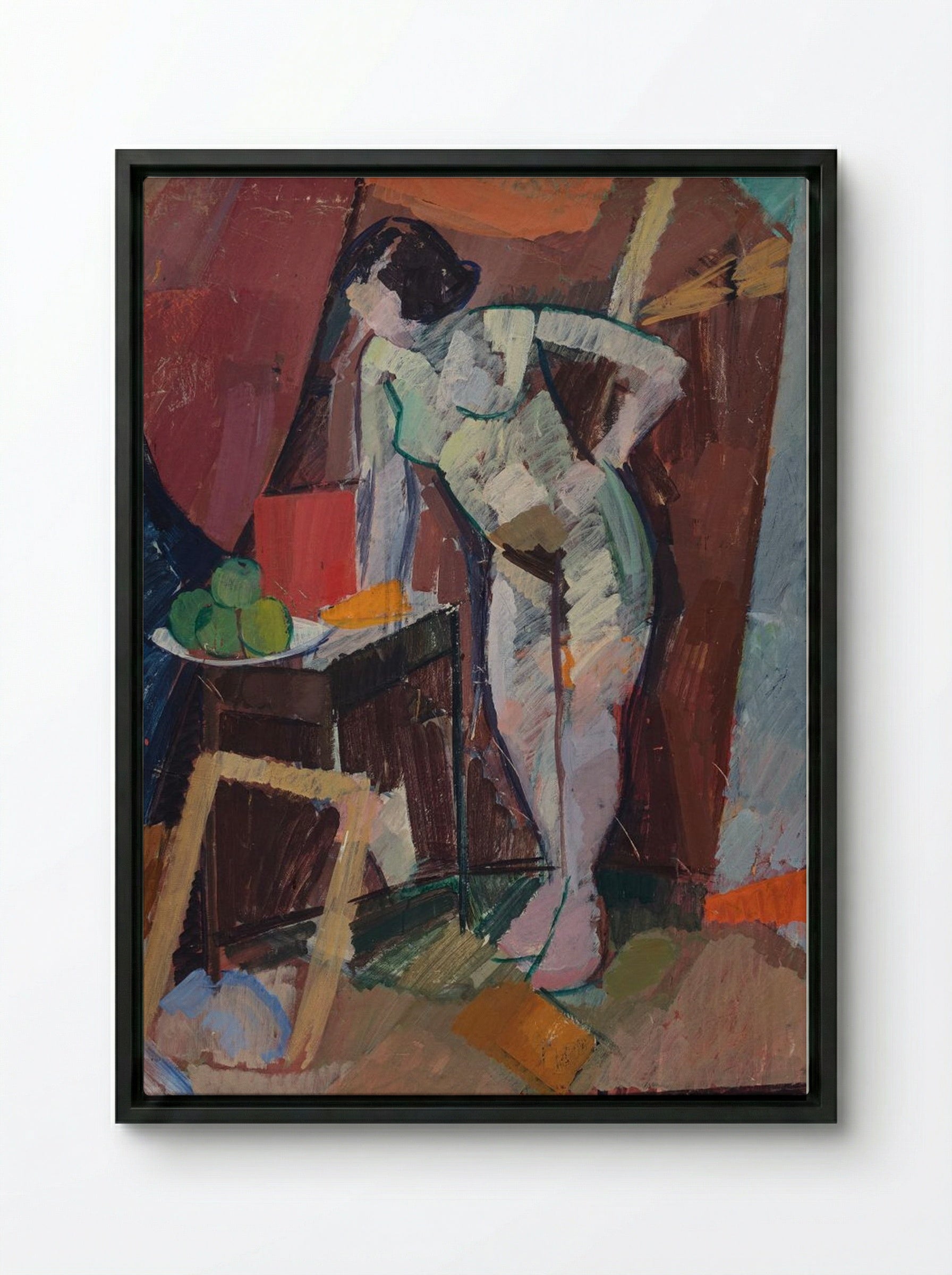 Standing Female Nude - Edvard Weie - Framed Canvas Black