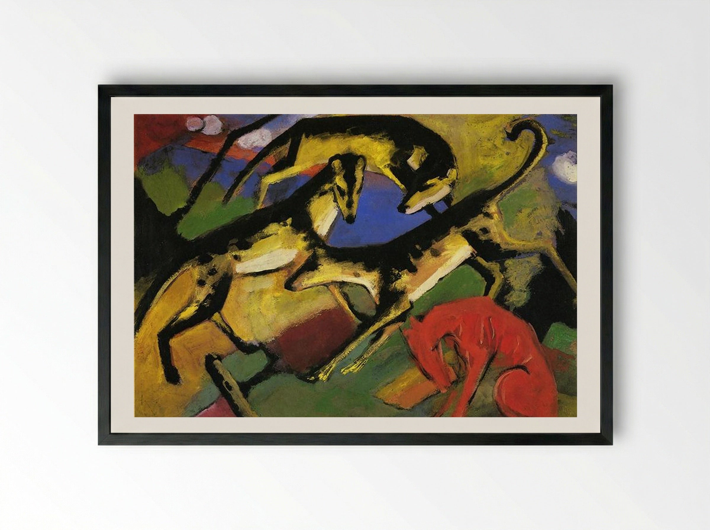 Playing Dogs - Franz Marc - Framed Print Black