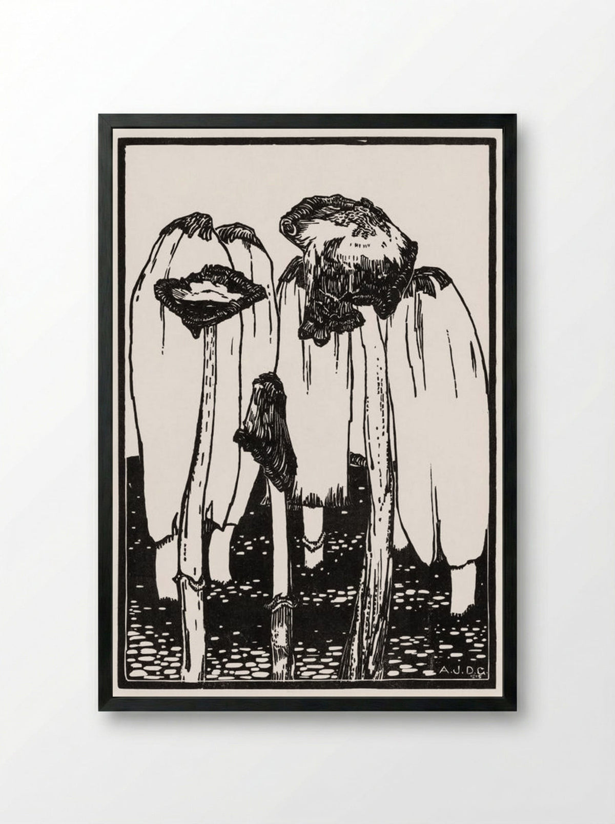 Ink Mushrooms - Julie de Graag - Framed Print Black