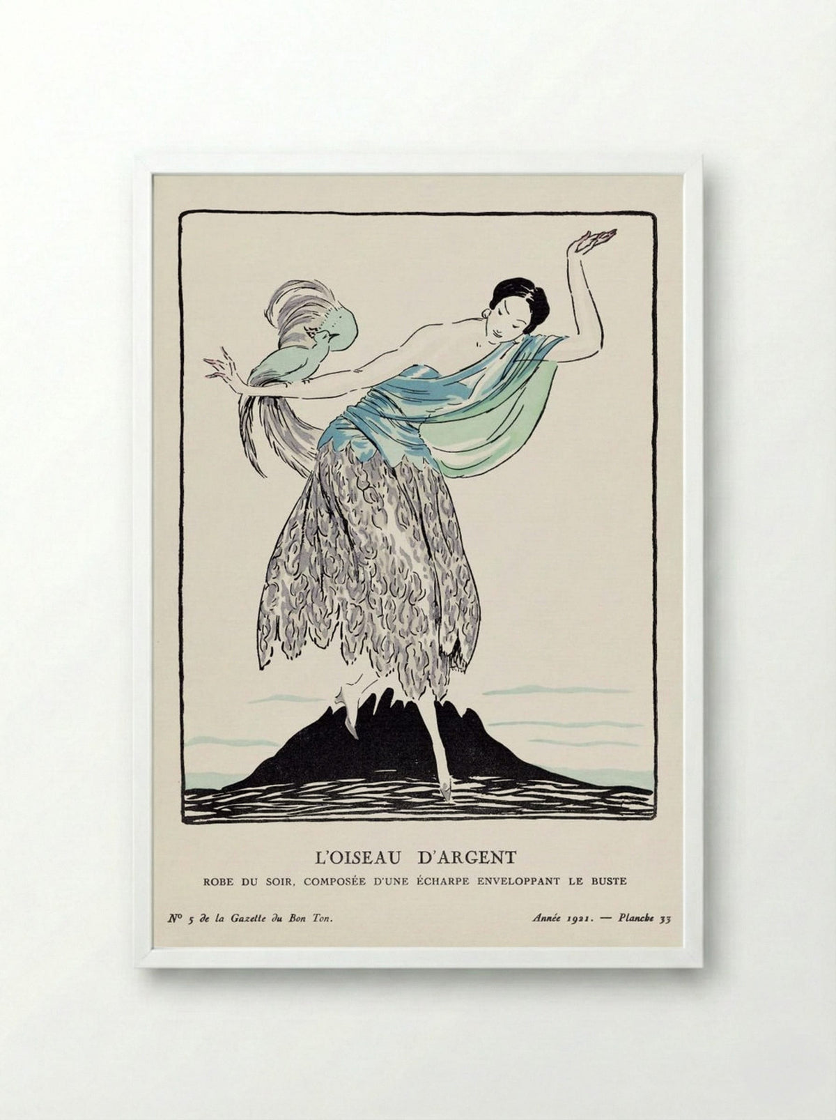 L'Oiseau d'Argent (Fashion Plate) - Fine Art Print - Framed Print White