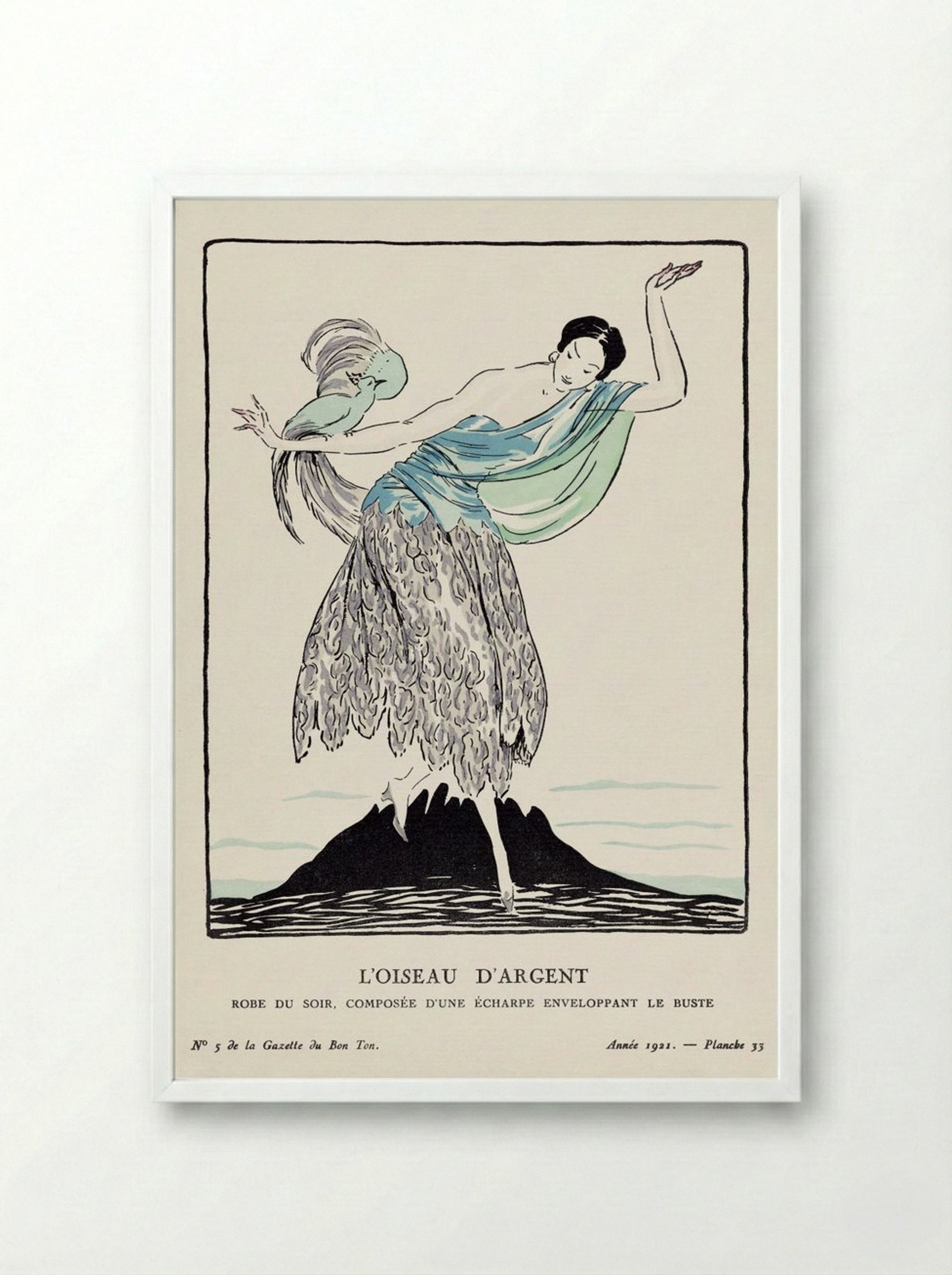 L'Oiseau d'Argent (Fashion Plate) - Fine Art Print - Framed Print White