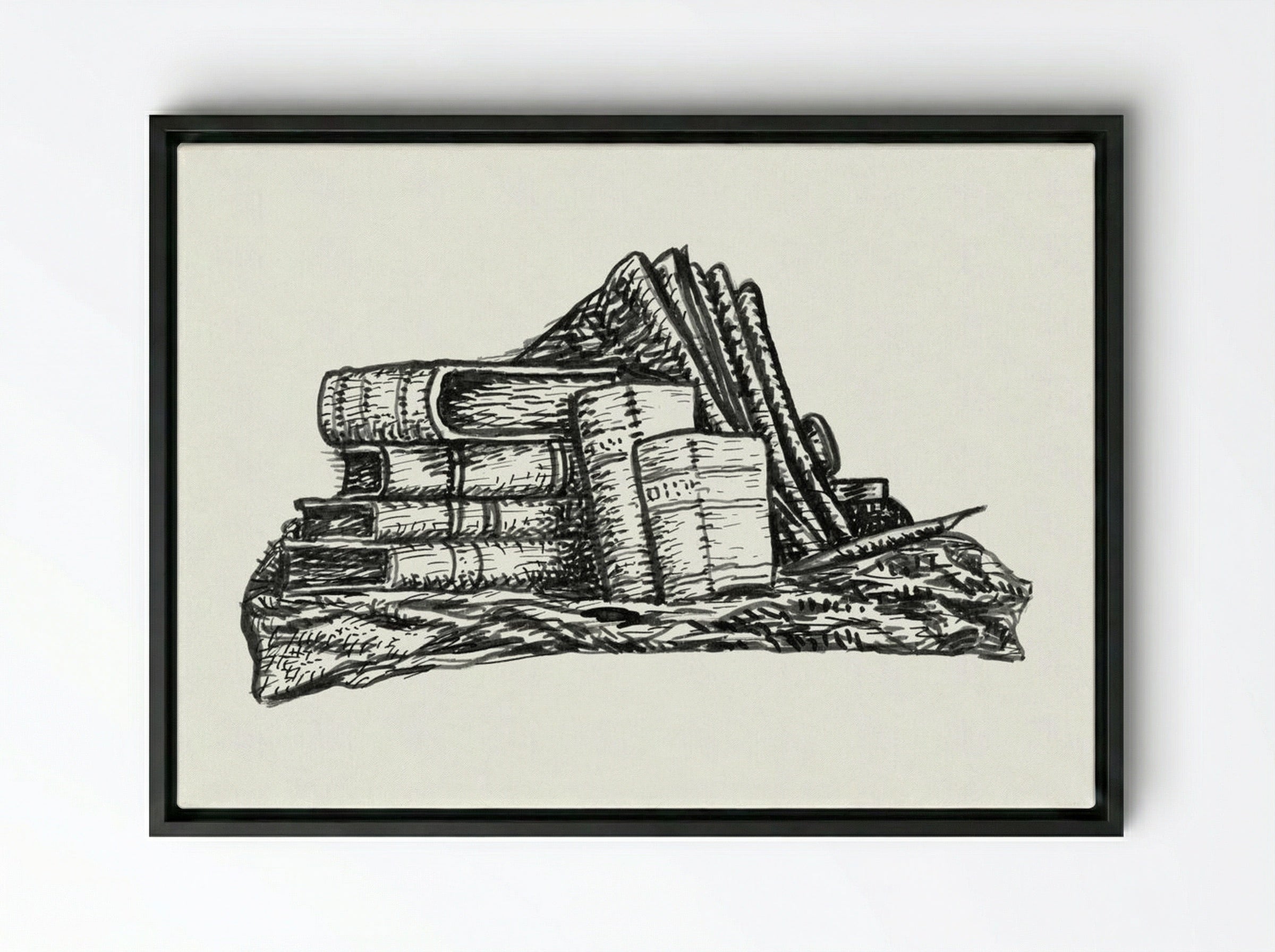 Stack of Books and Stationery - Leo Gestel - Framed Canvas Black