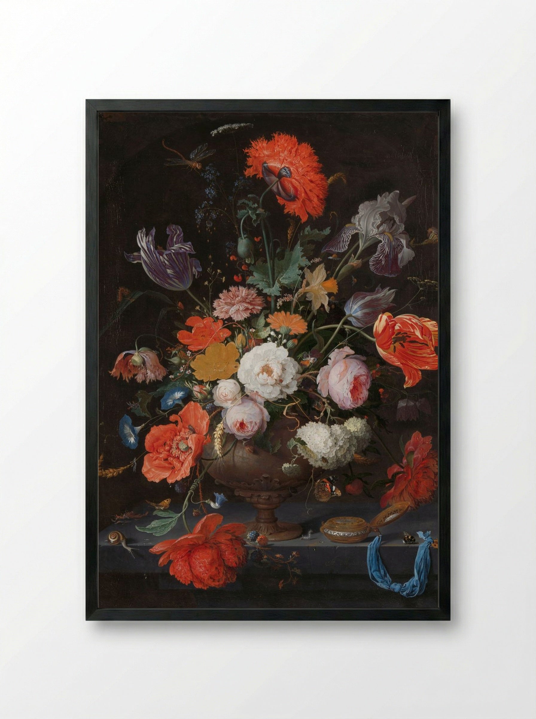 Still Life with Flowers in a Vase - Jan van Huysum - Framed Print Black