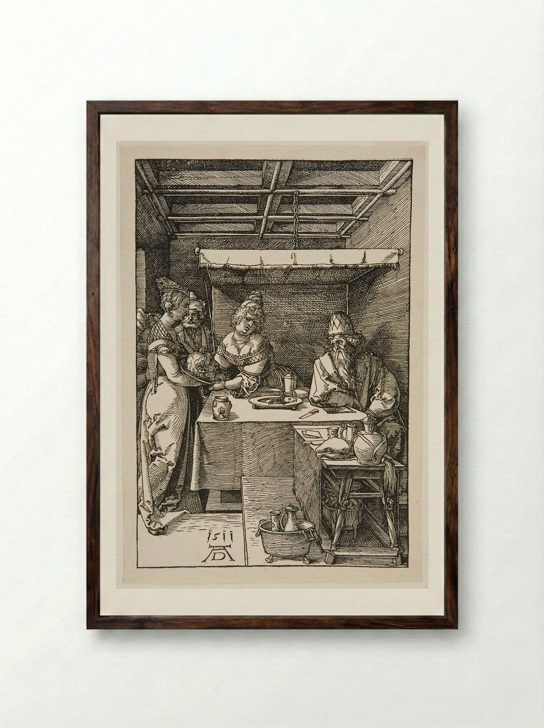 Herodias Receiving the Head of John the Baptist - Albrecht Dürer - Framed Print Dark Wood