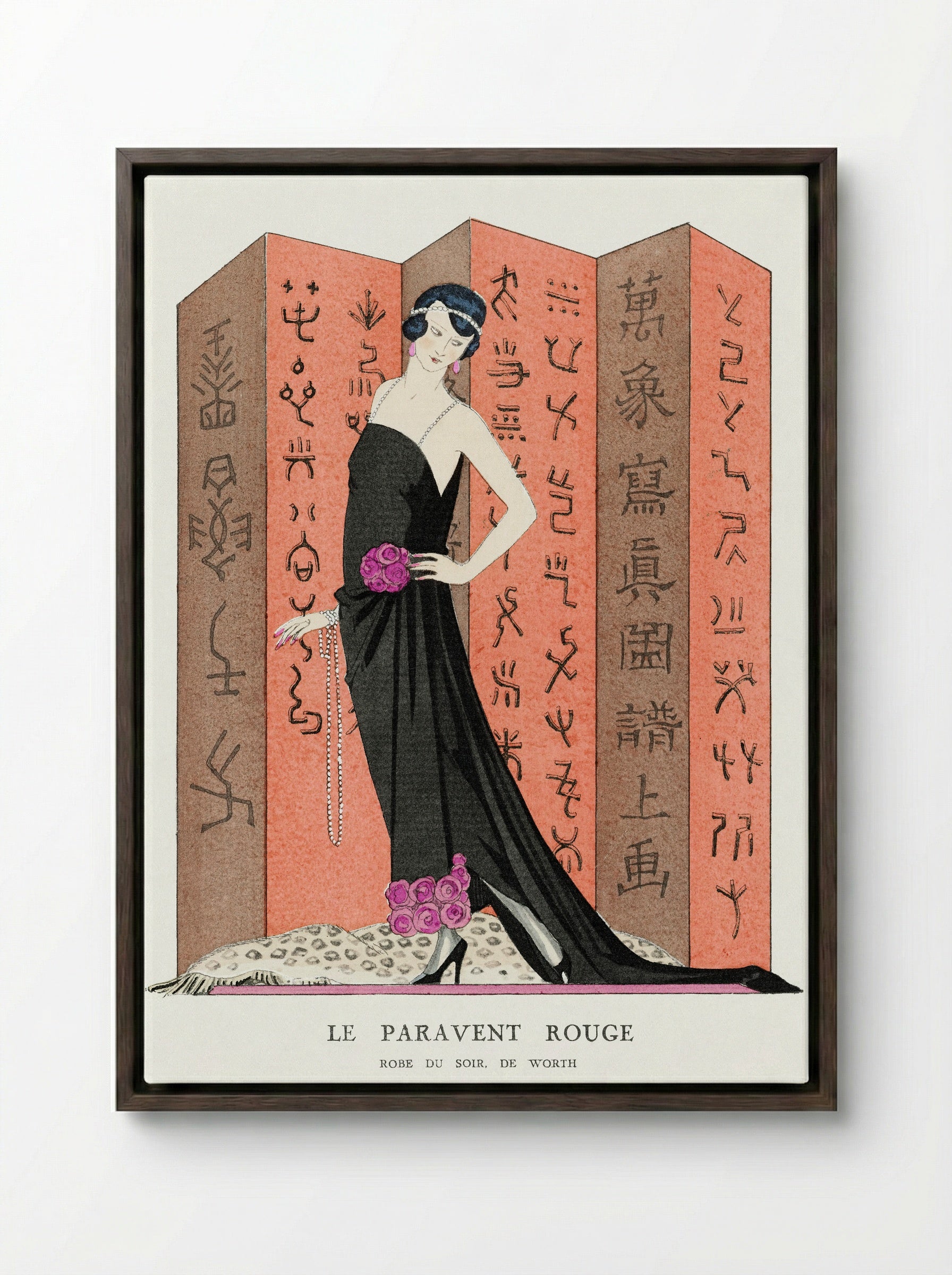 Le Paravent Rouge (Robe du Soir, de Worth) - George Barbier - Framed Canvas Dark Wood