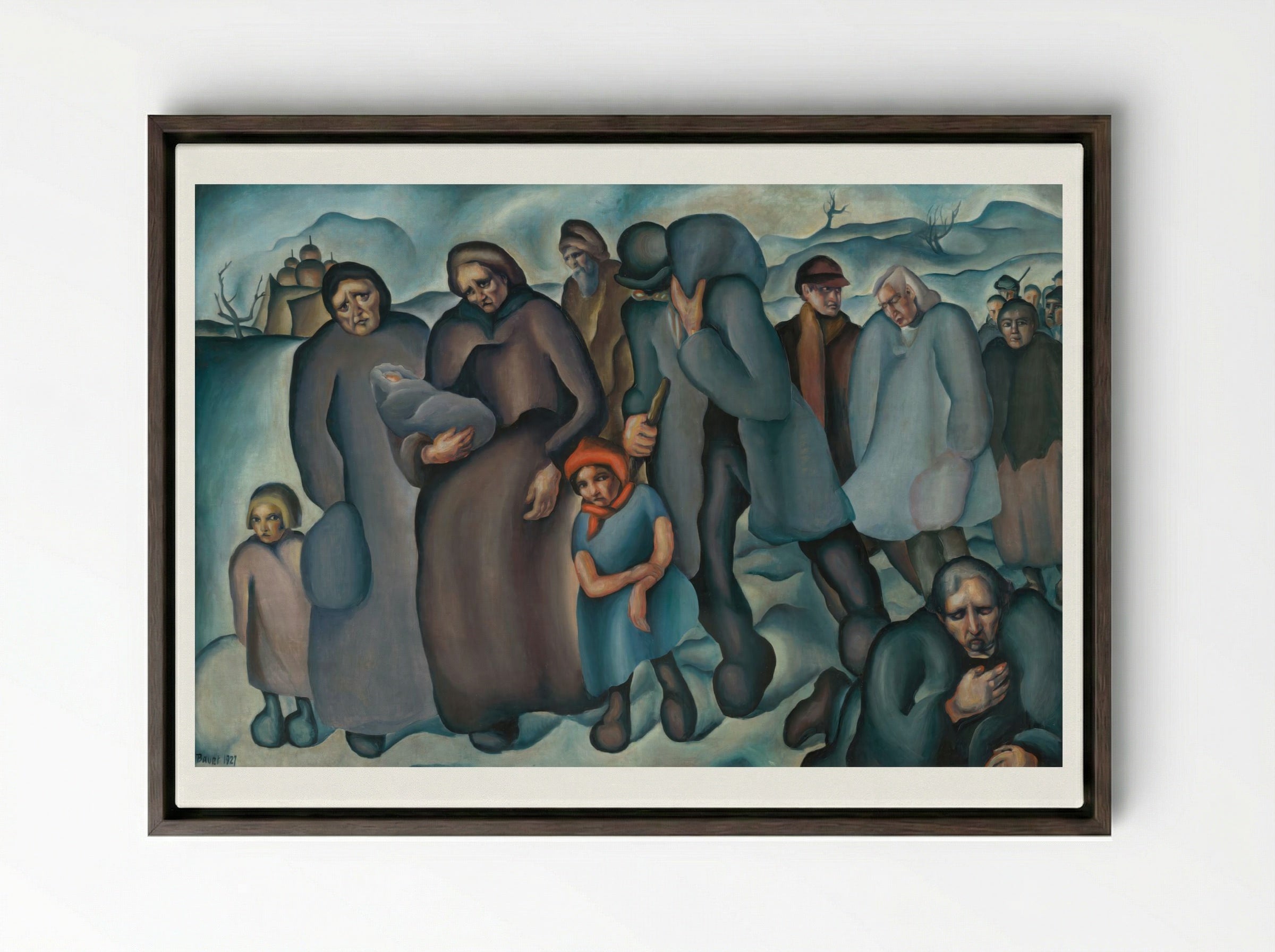 Refugees - Konstantin Bauer - Framed Canvas Dark Wood