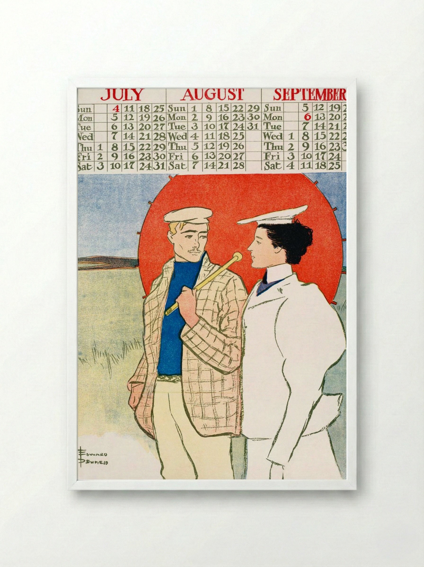 July, August, September - Vintage Calendar - Edward Penfield - Framed Print White