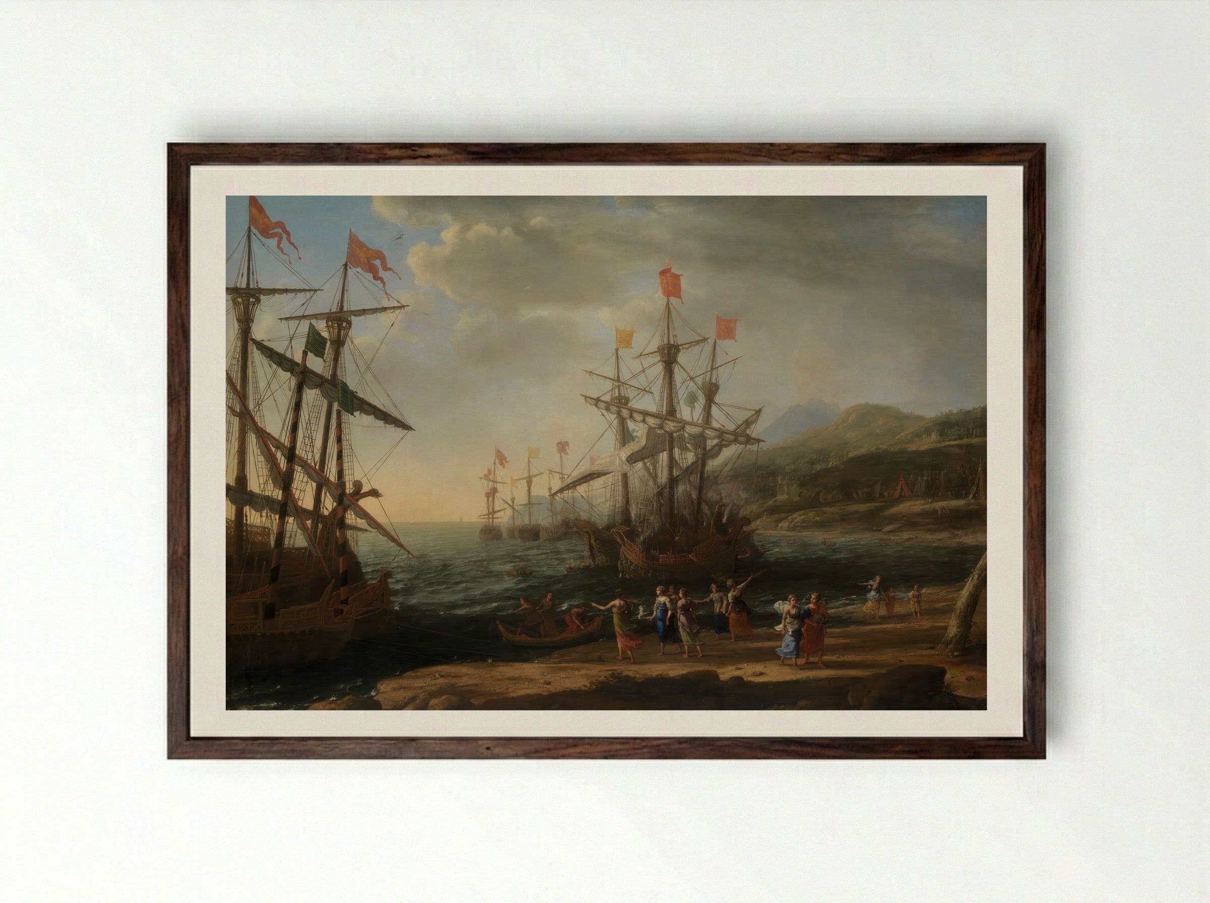 The Trojan Women Setting Fire to Their Fleet - Claude Lorrain - Framed Print Dark Wood