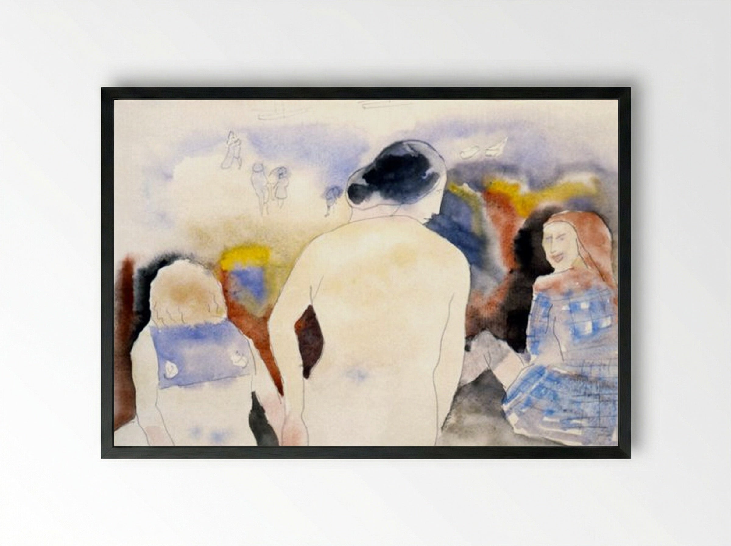 Woman with Black Hair and Two Children - Charles Demuth - Framed Print Black