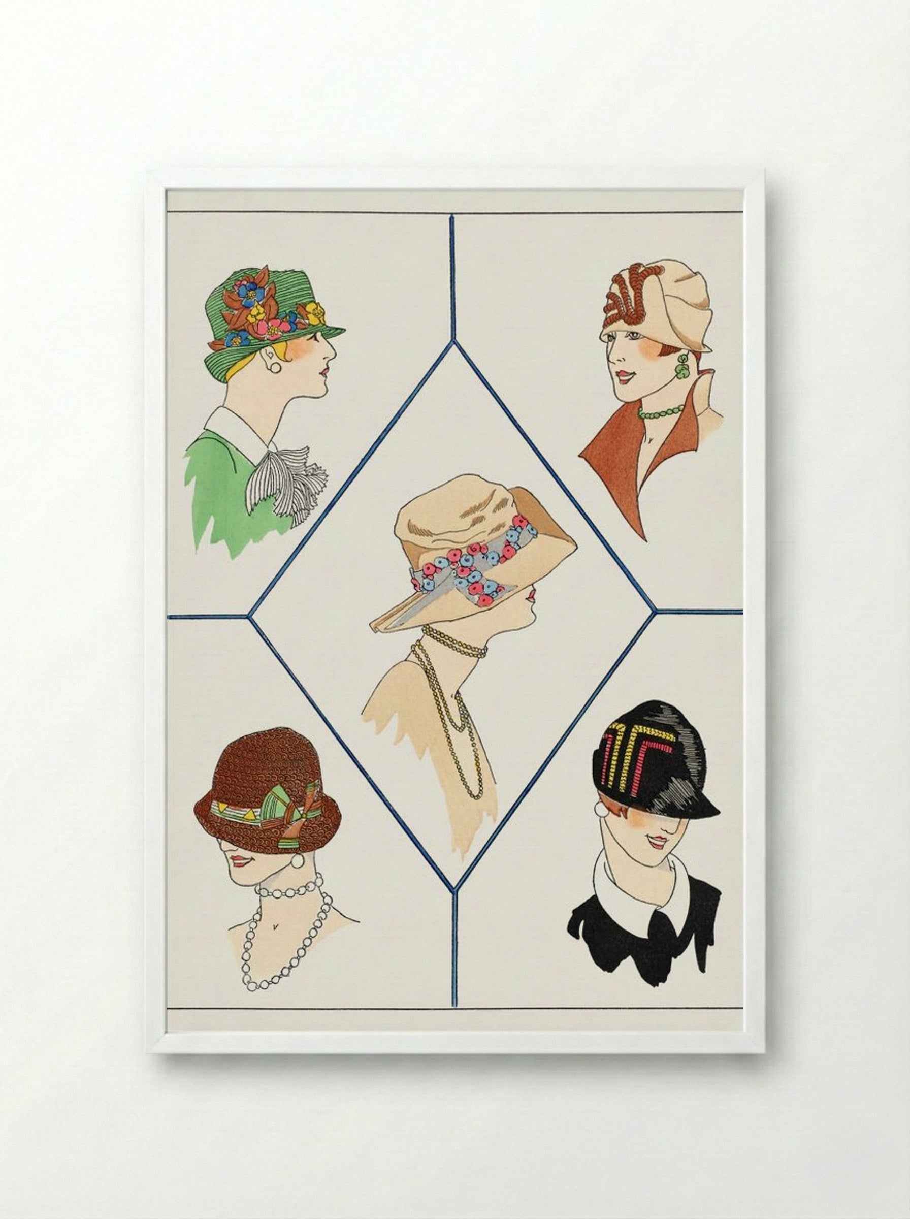 Five Different Women's Hats - Jeanne Duc - Framed Print White