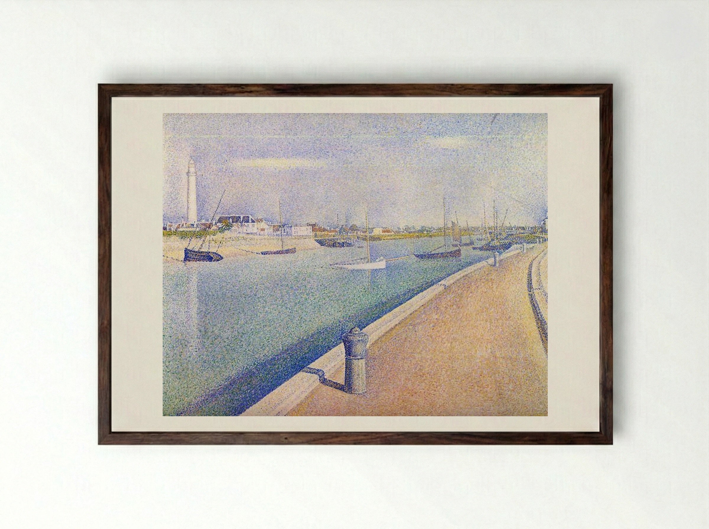 The Channel of Gravelines, Petit Fort Philippe - Georges Seurat - Framed Print Dark Wood