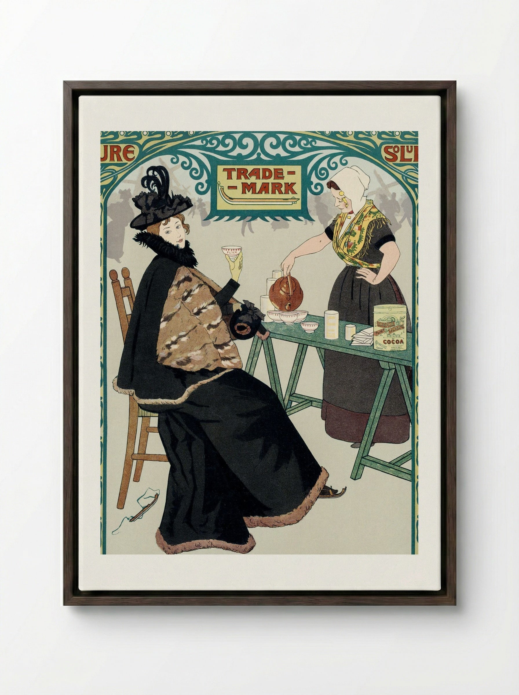 Dutch Skate Cocoa Advertisement - Johann Georg van Caspel - Framed Canvas Dark Wood