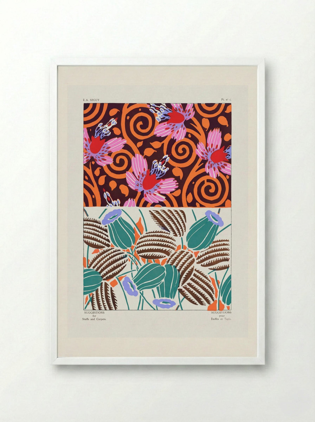 Suggestions for Stuffs and Carpets, Plate 6 - Émile-Allain Séguy - Framed Print White