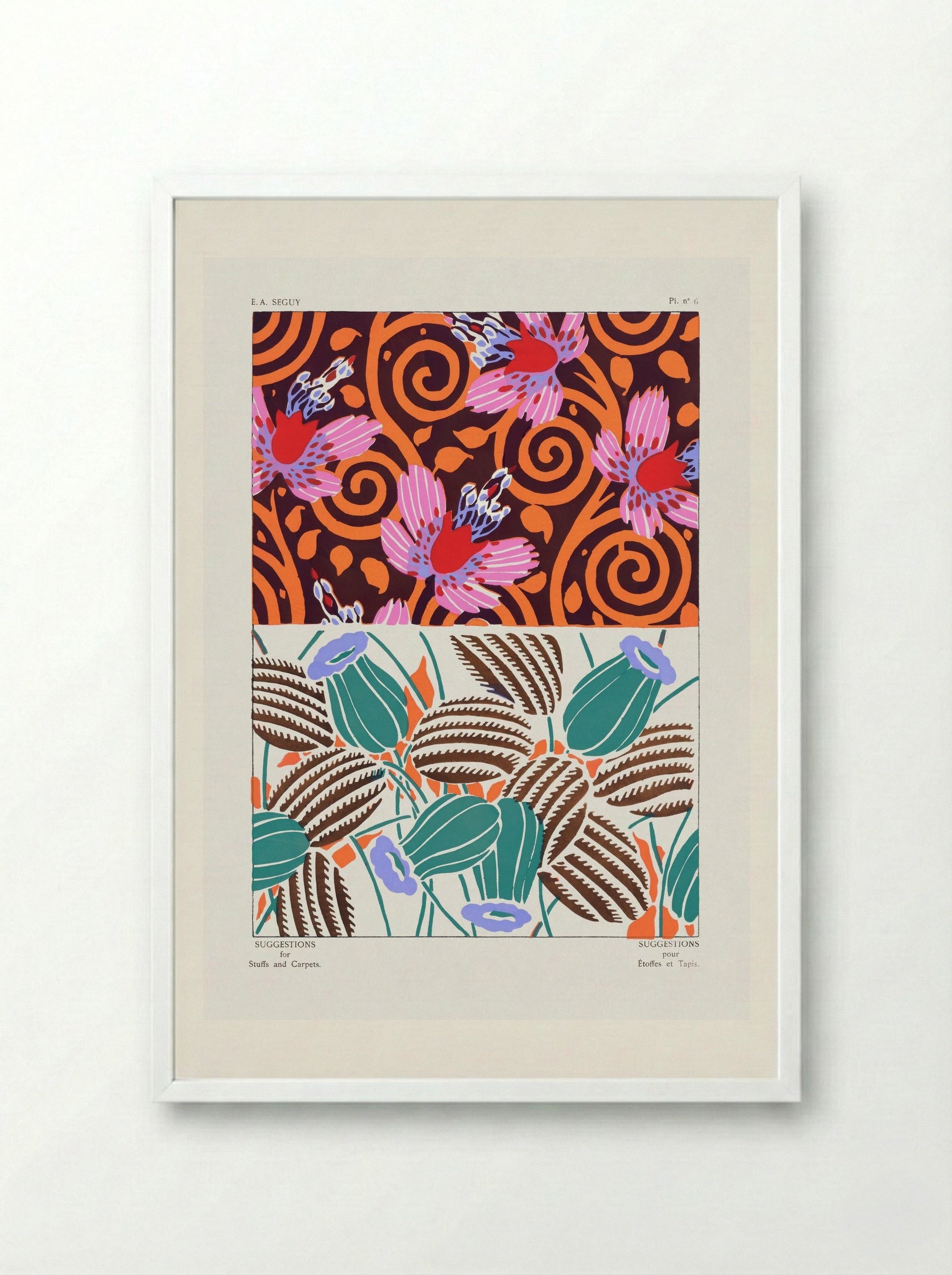 Suggestions for Stuffs and Carpets, Plate 6 - Émile-Allain Séguy - Framed Print White