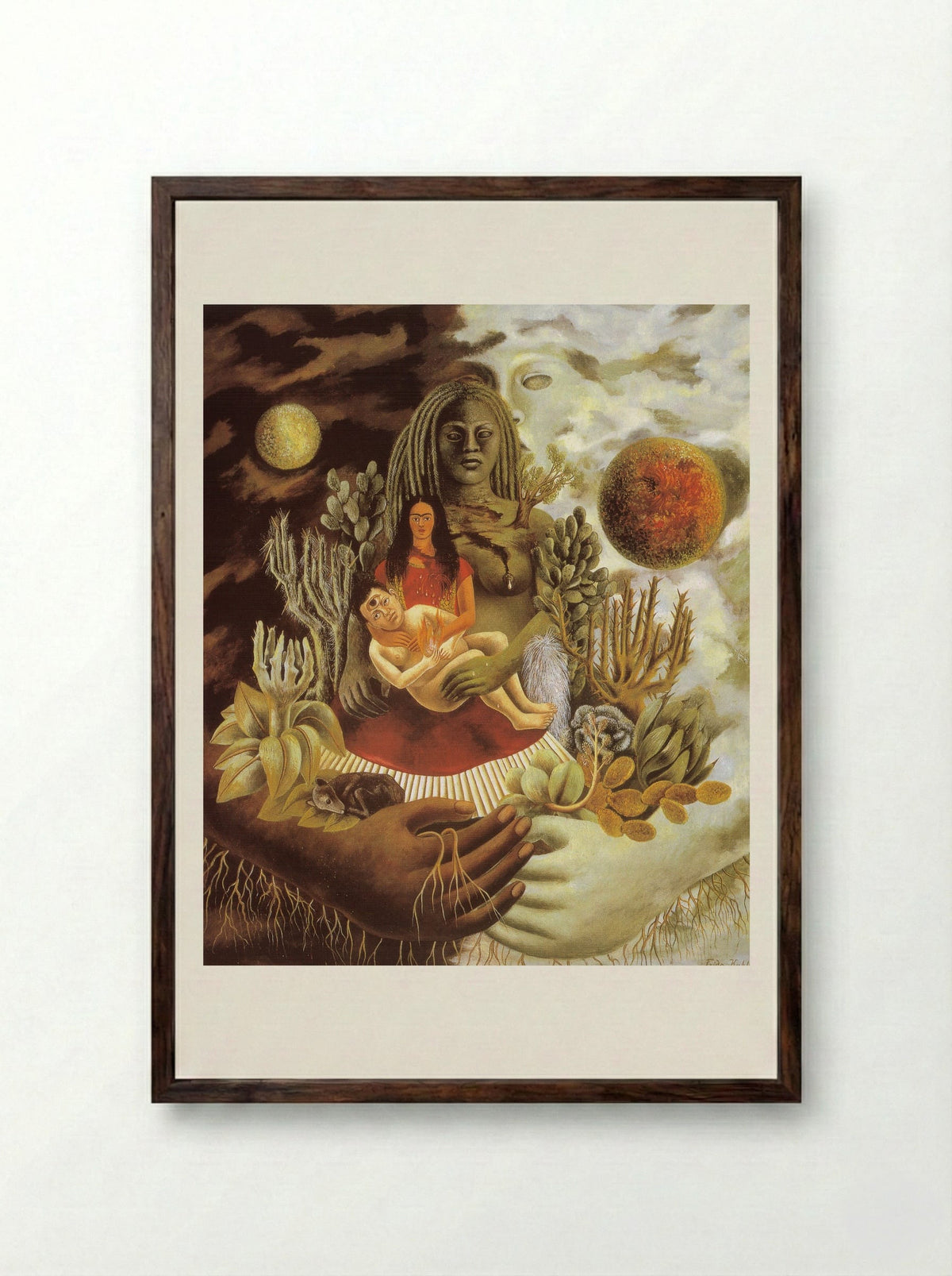The Love Embrace of the Universe, the Earth (Mexico), Myself, Diego and Señor Xólotl - Frida Kahlo - Framed Print Dark Wood