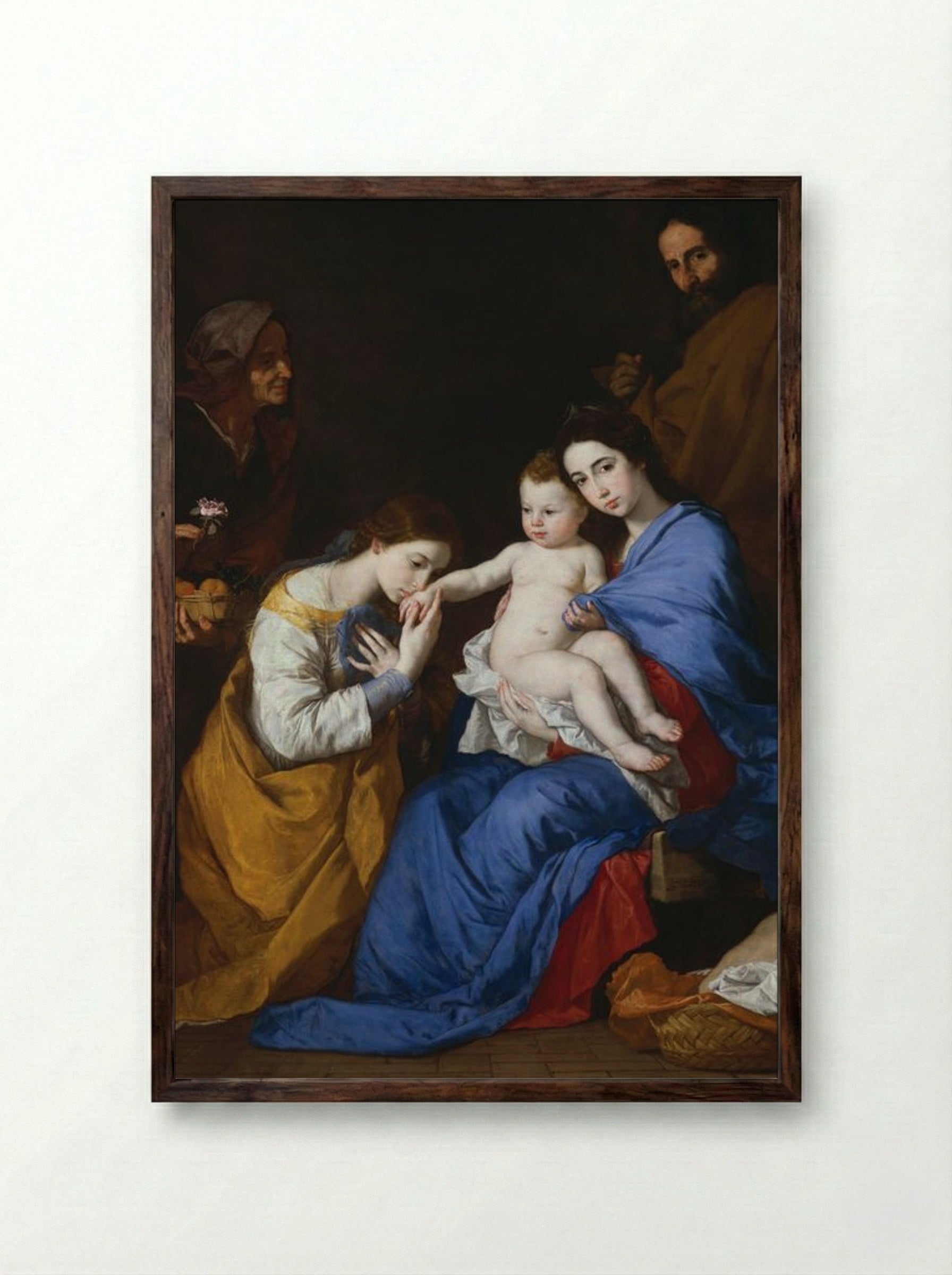 The Holy Family with Saints Anne and Catherine of Alexandria - Jusepe de Ribera - Framed Print Dark Wood