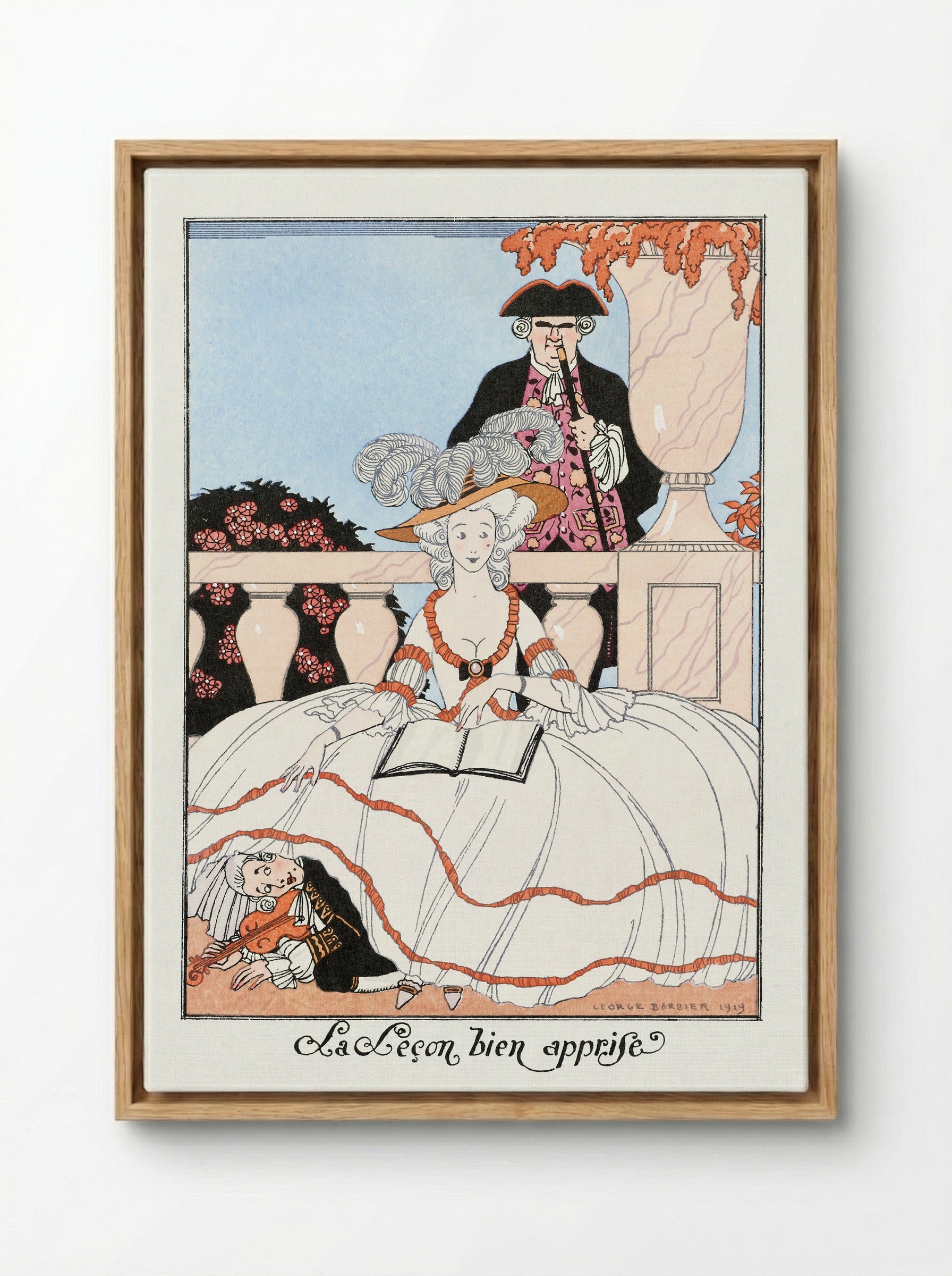 La Leçon bien apprise - George Barbier - Framed Canvas Wood