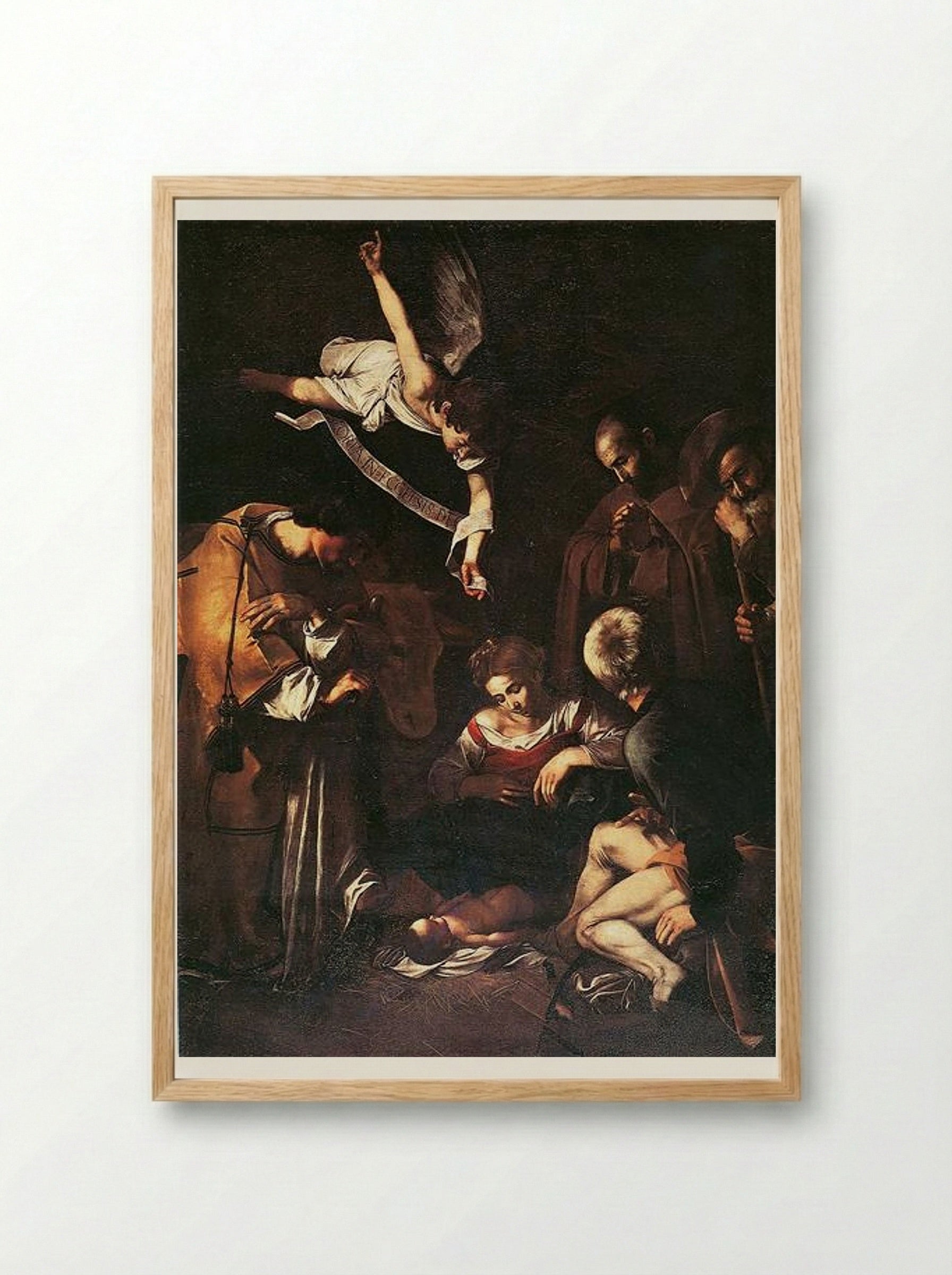 Nativity with St. Francis and St. Lawrence - Caravaggio - Framed Print Wood
