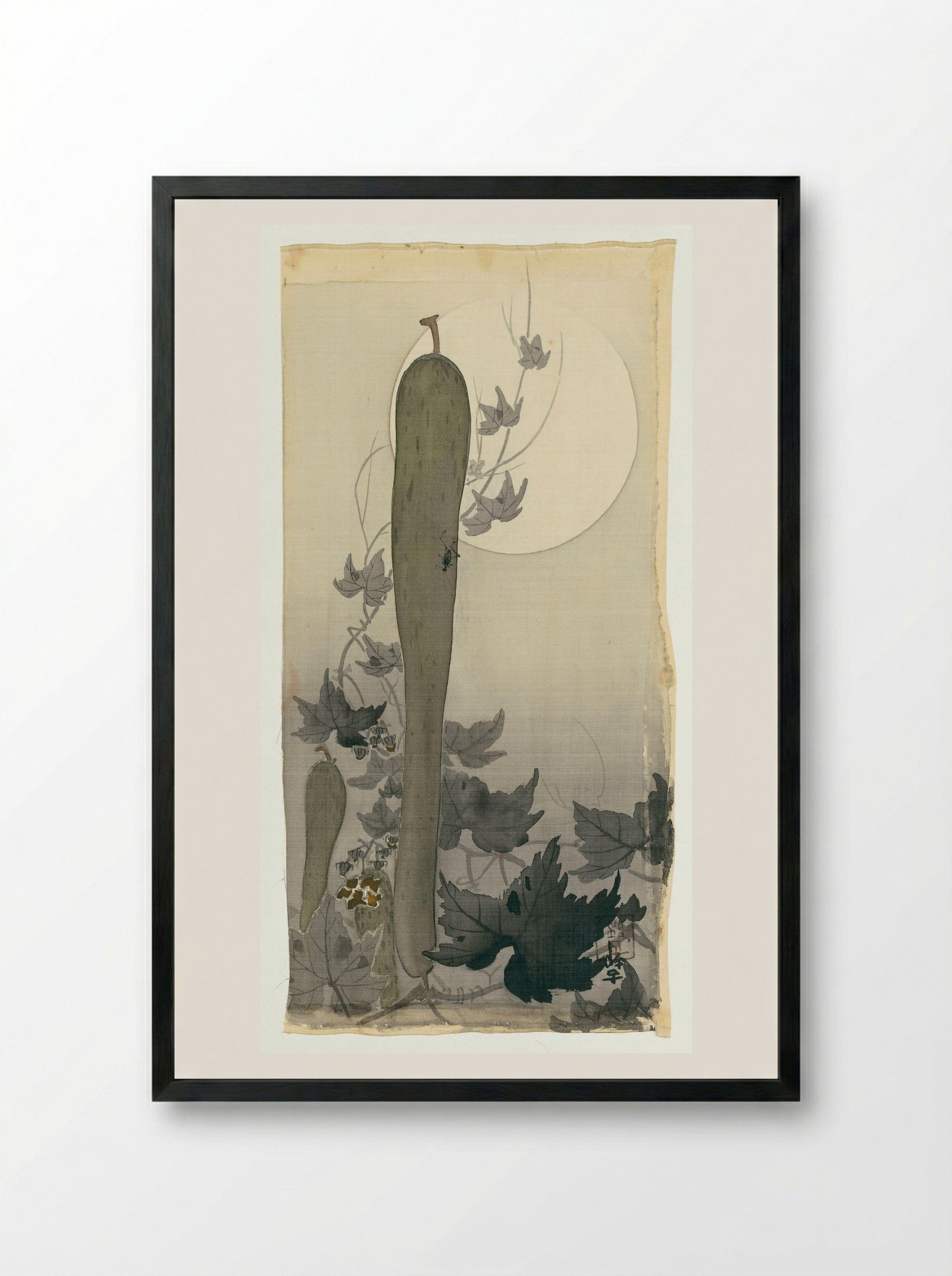 Wild Cucumber with Full Moon - Ohara Koson - Framed Print Black