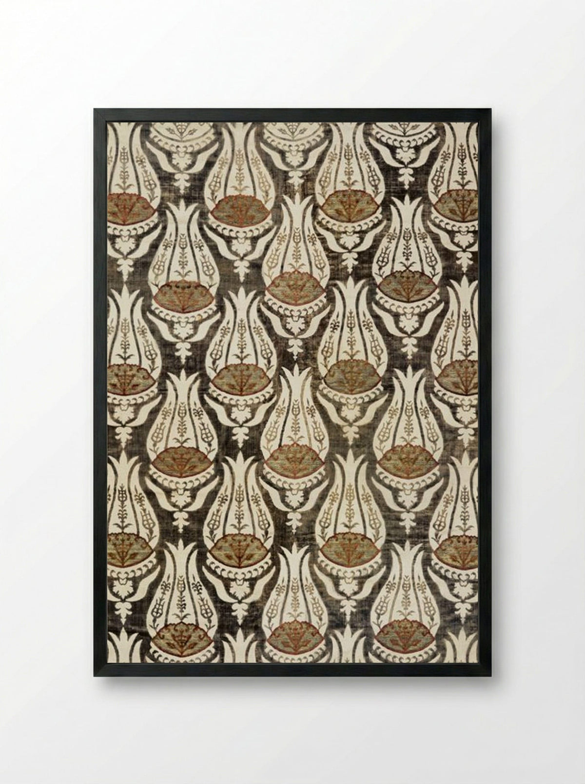 Furnishing Fabric with Tulip and Foliage Design - William Morris - Framed Print Black