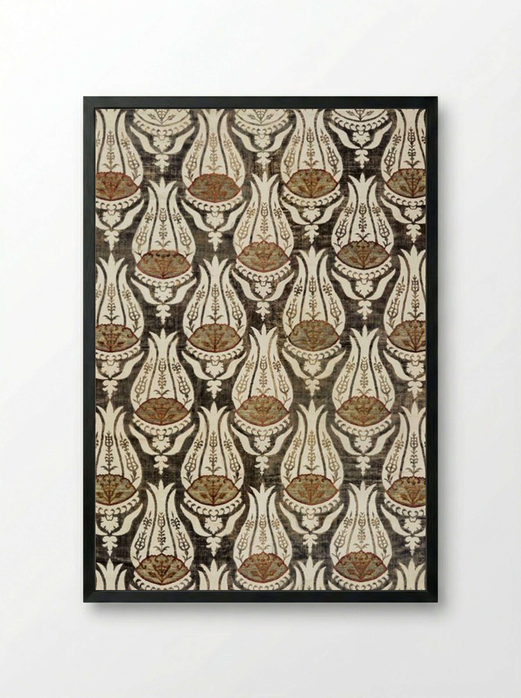 Furnishing Fabric with Tulip and Foliage Design - William Morris - Framed Print Black