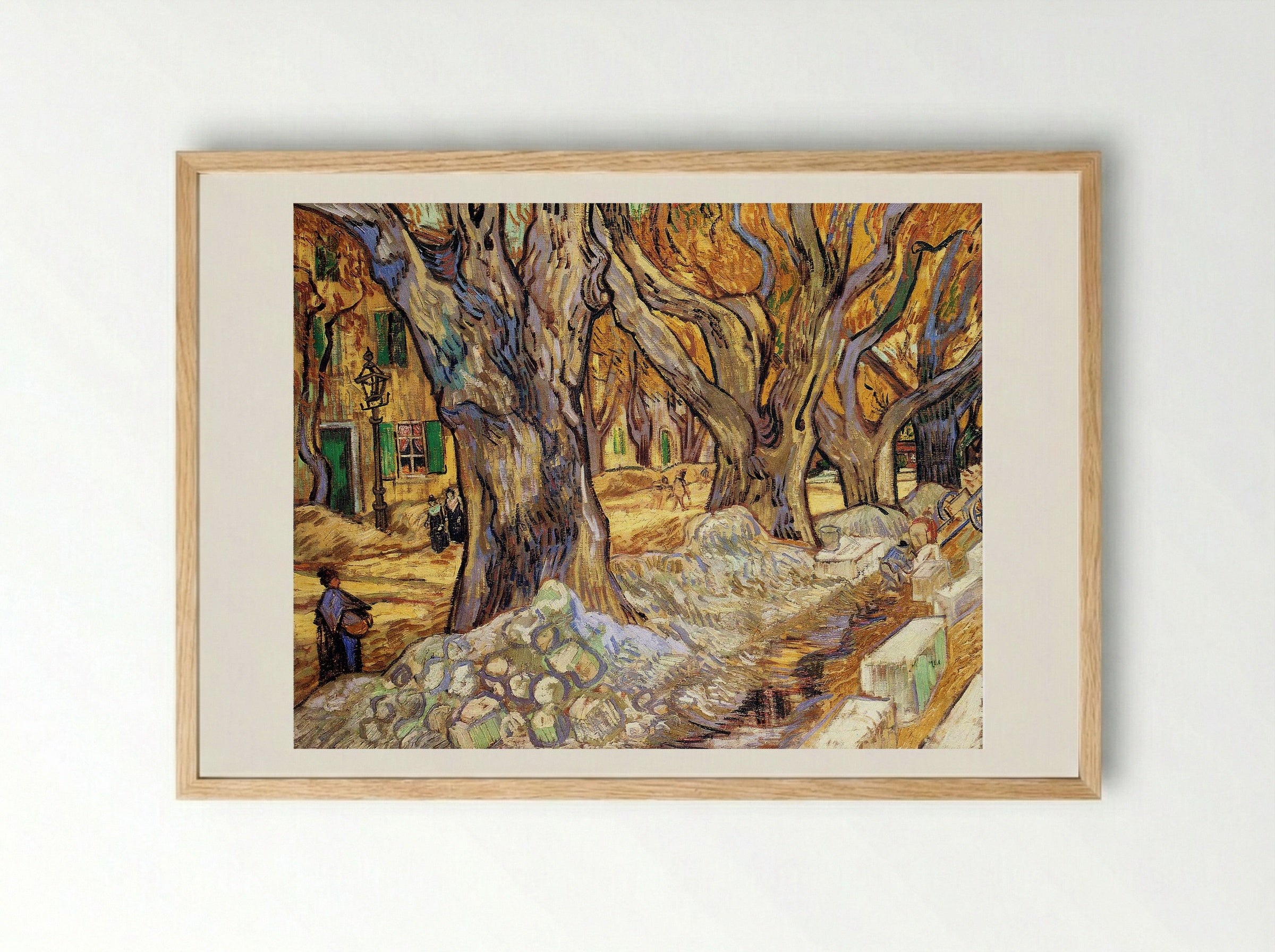 The Large Plane Trees (Road Menders at Saint-Rémy) - Vincent van Gogh - Framed Print Wood