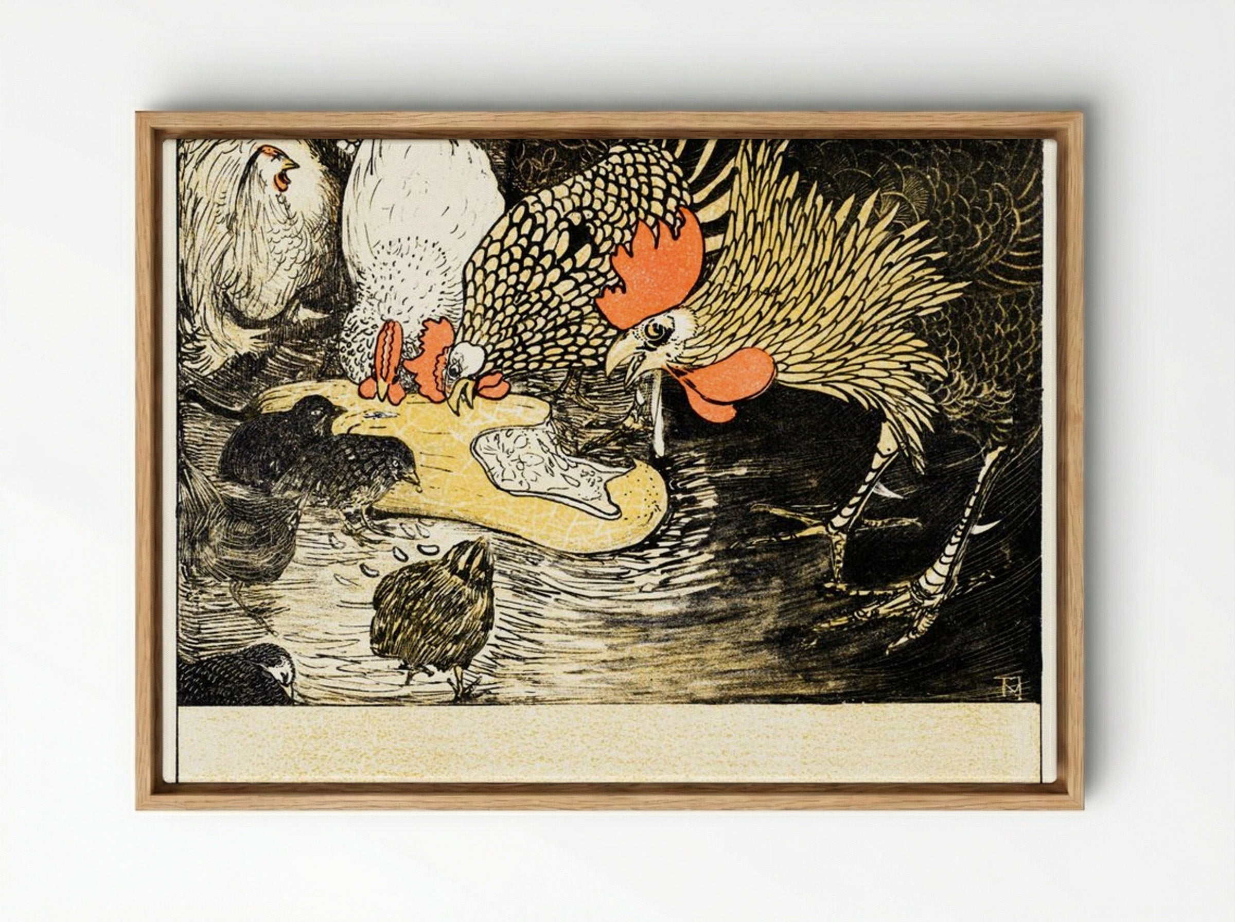 Hen and Chicks - Theo van Hoytema - Framed Canvas Wood