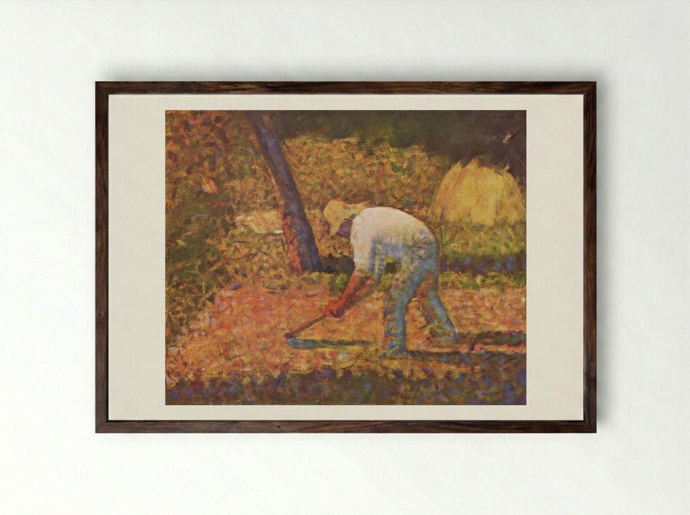 Peasant with Hoe - Georges Seurat - Framed Print Dark Wood