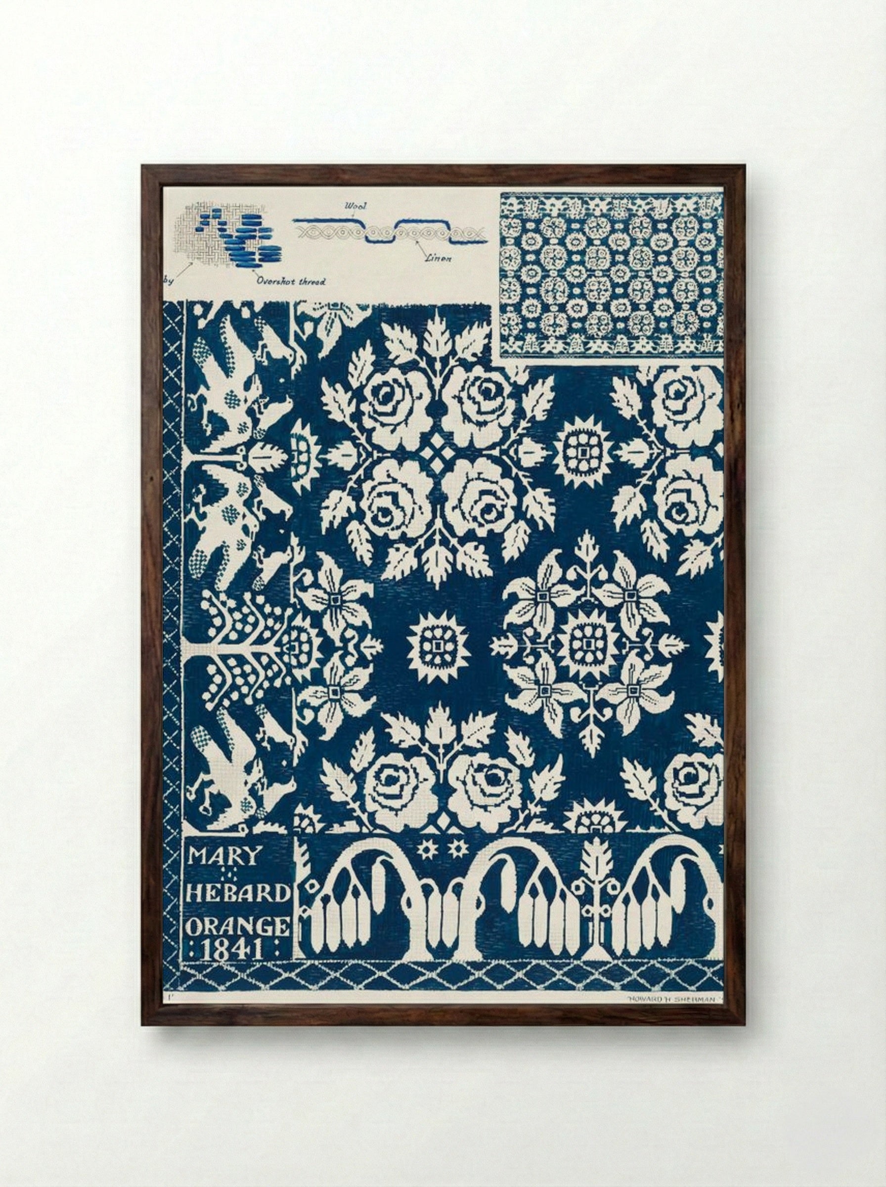 Handwoven Coverlet Design - Howard H. Sherman - Framed Print Dark Wood
