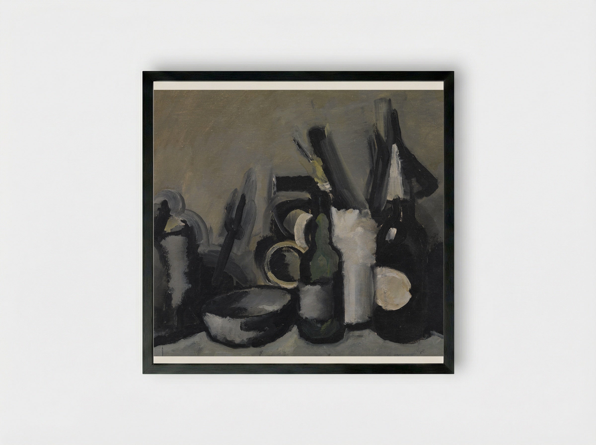 Arrangement with Bottle - Harald Giersing - Framed Print Black