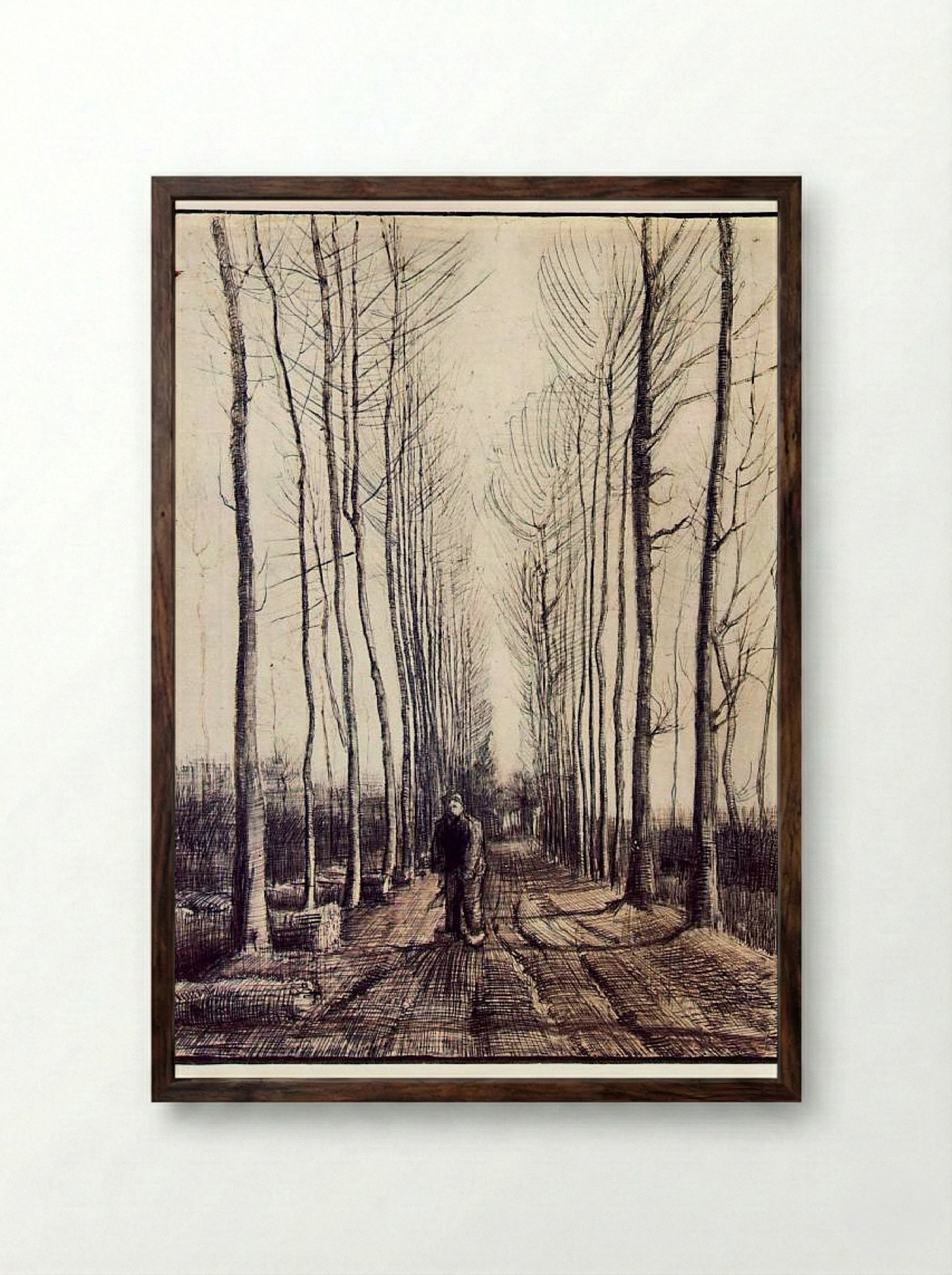 Avenue of Poplars in Autumn - Vincent van Gogh - Framed Print Dark Wood