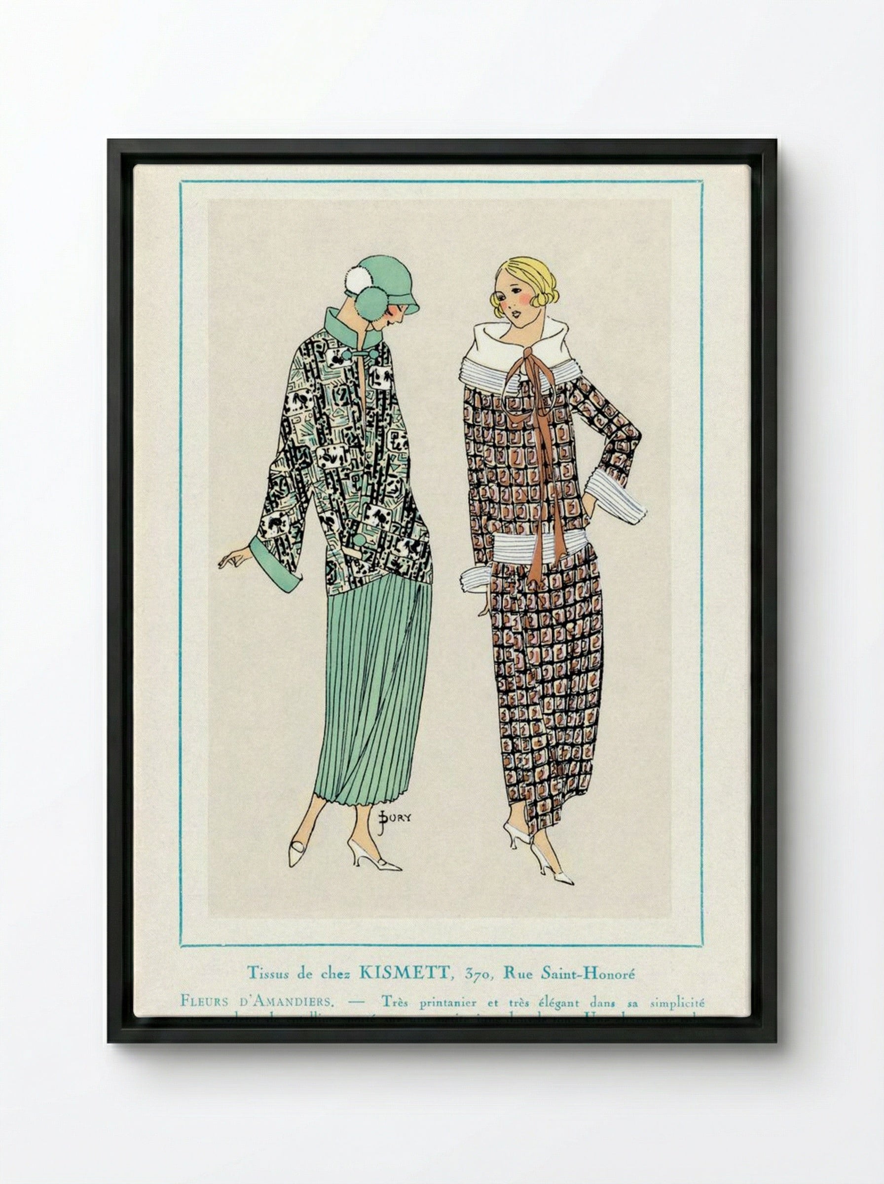 Fashion Illustration for Tissus de Chez Kismett (Très Parisien) - Fine Art Print - Framed Canvas Black