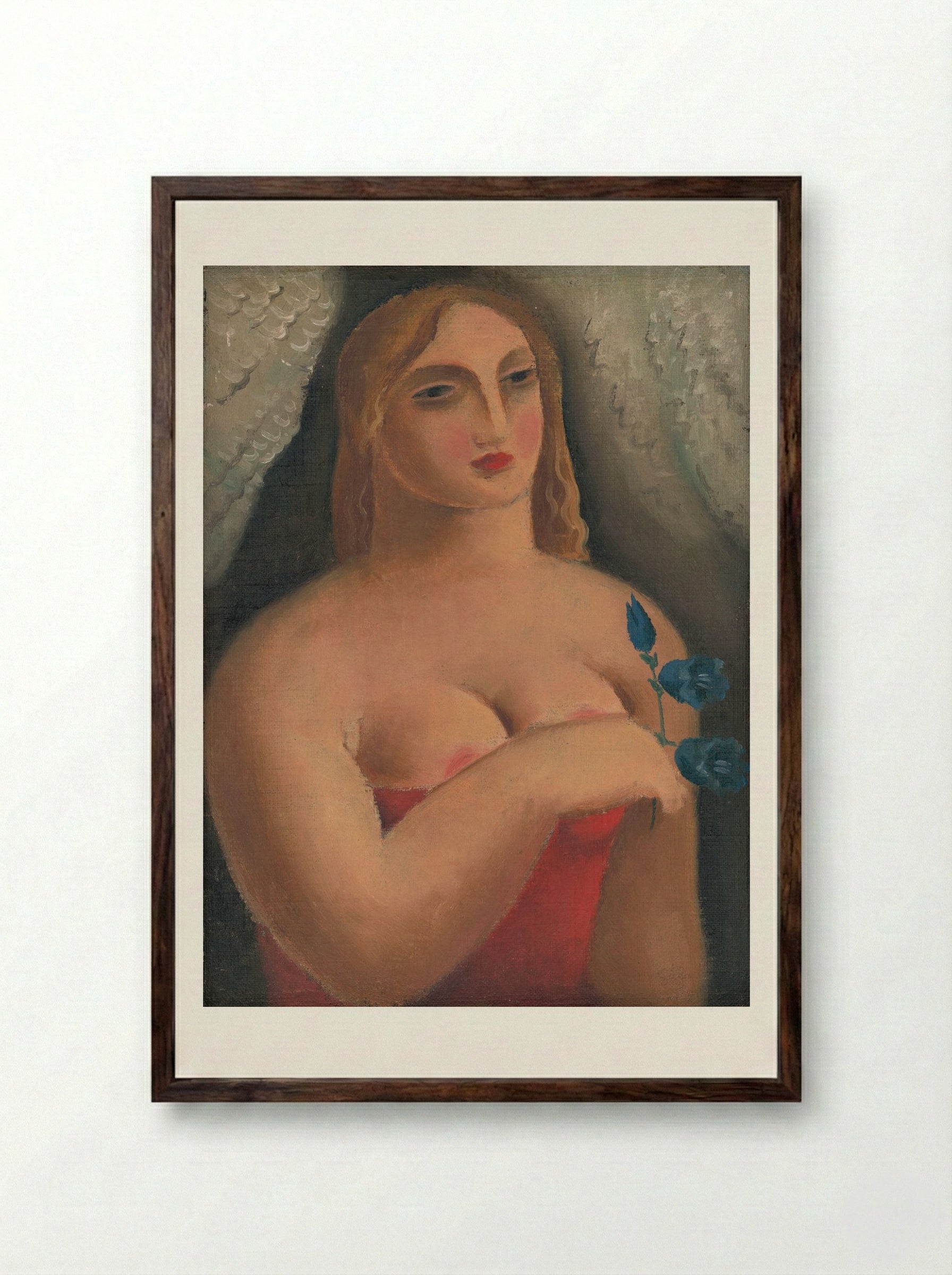 Woman with Bellflowers - Mikuláš Galanda - Framed Print Dark Wood